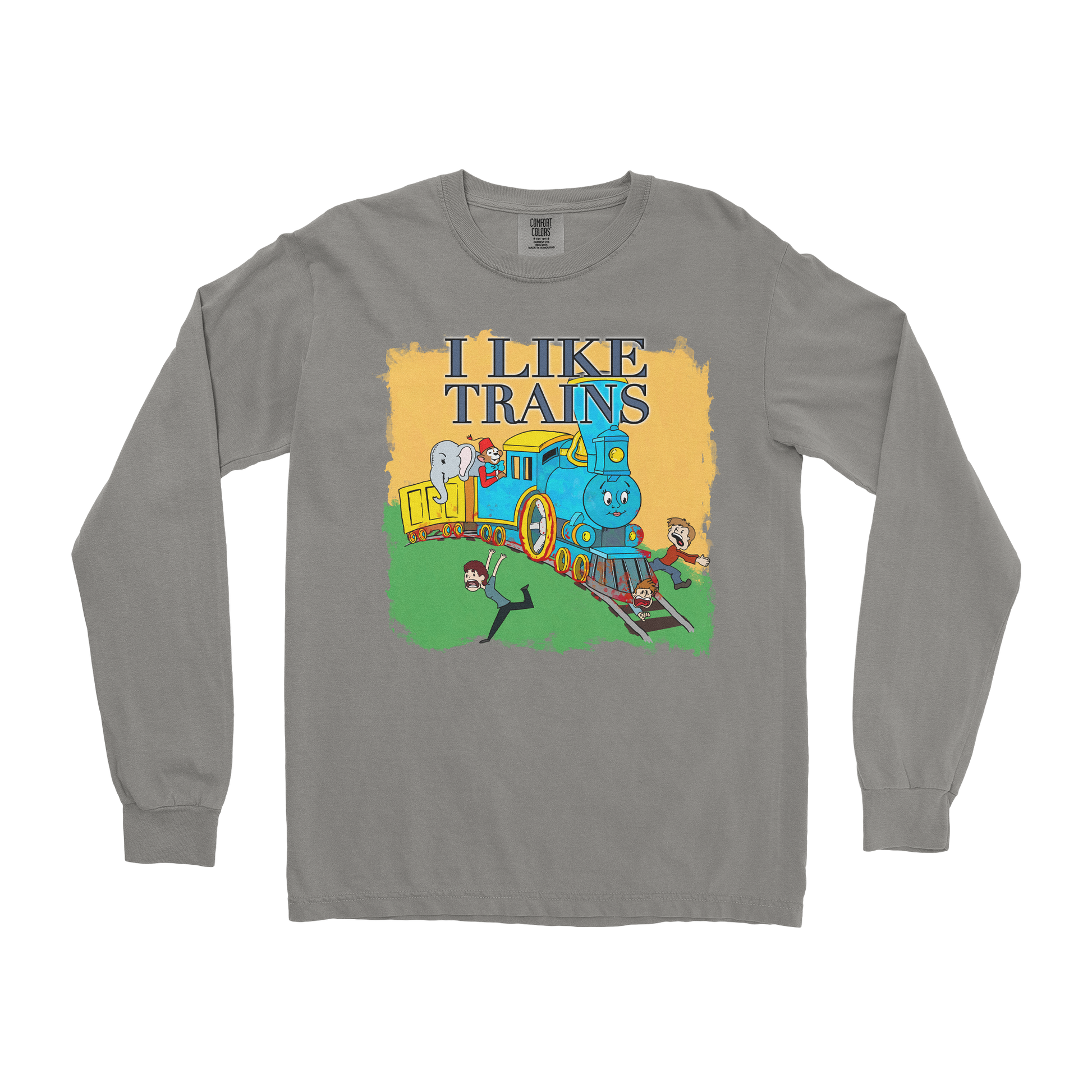 Comfort Colors Long Sleeve I Like Trains in Grey