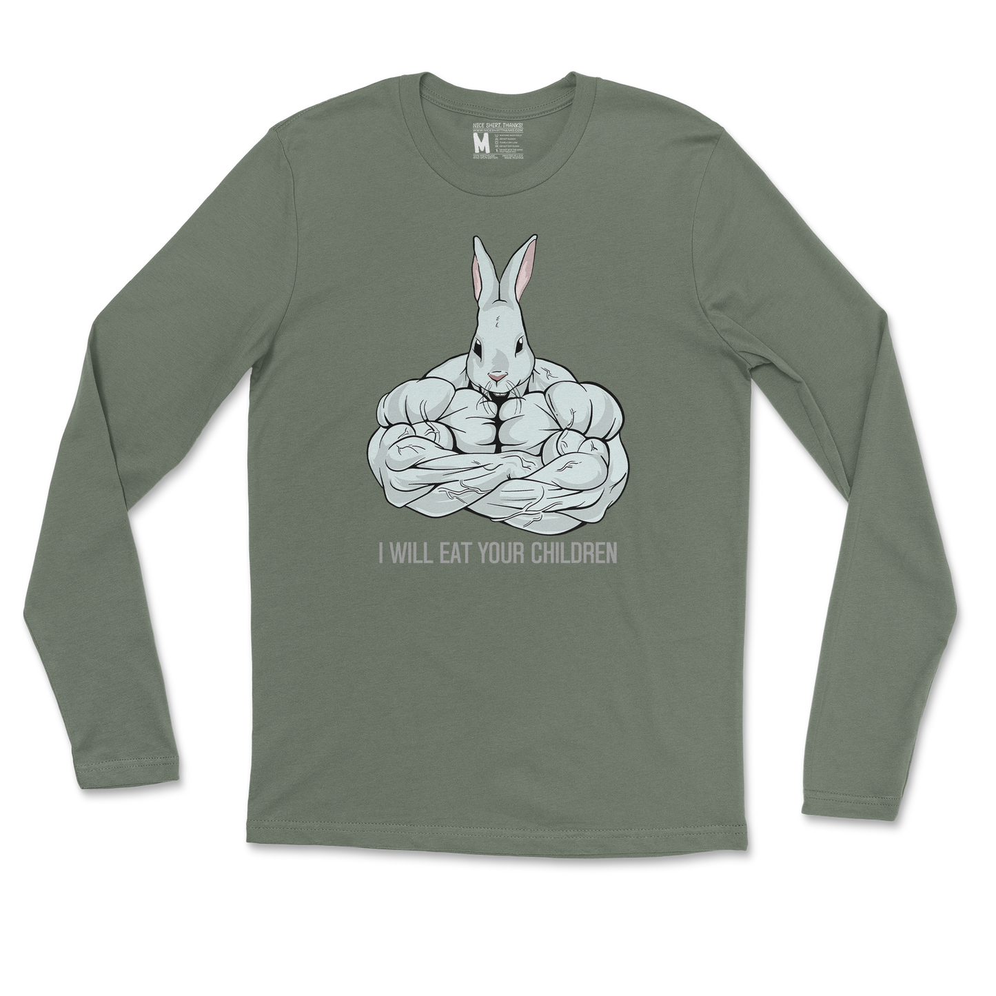 Gildan SoftStyle Long Sleeve Scary Rabbit in Military Green