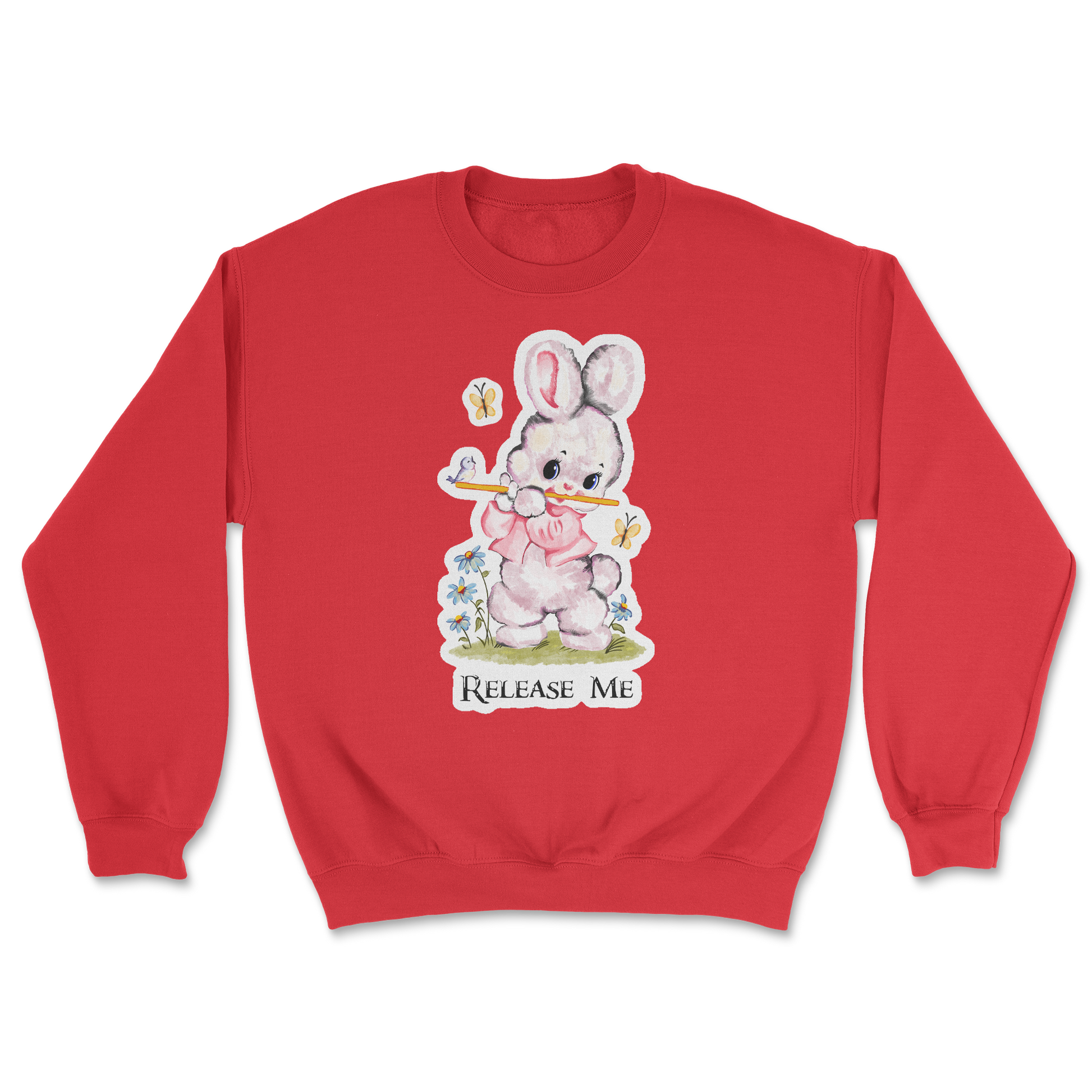 Heavy Blend Crew Neck Cute Bunny in Red
