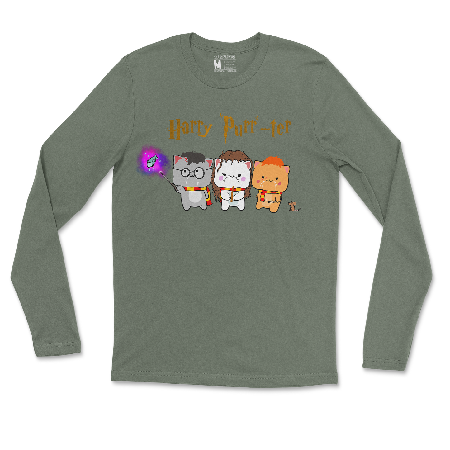 Gildan SoftStyle Long Sleeve Harry Purrter in Military Green