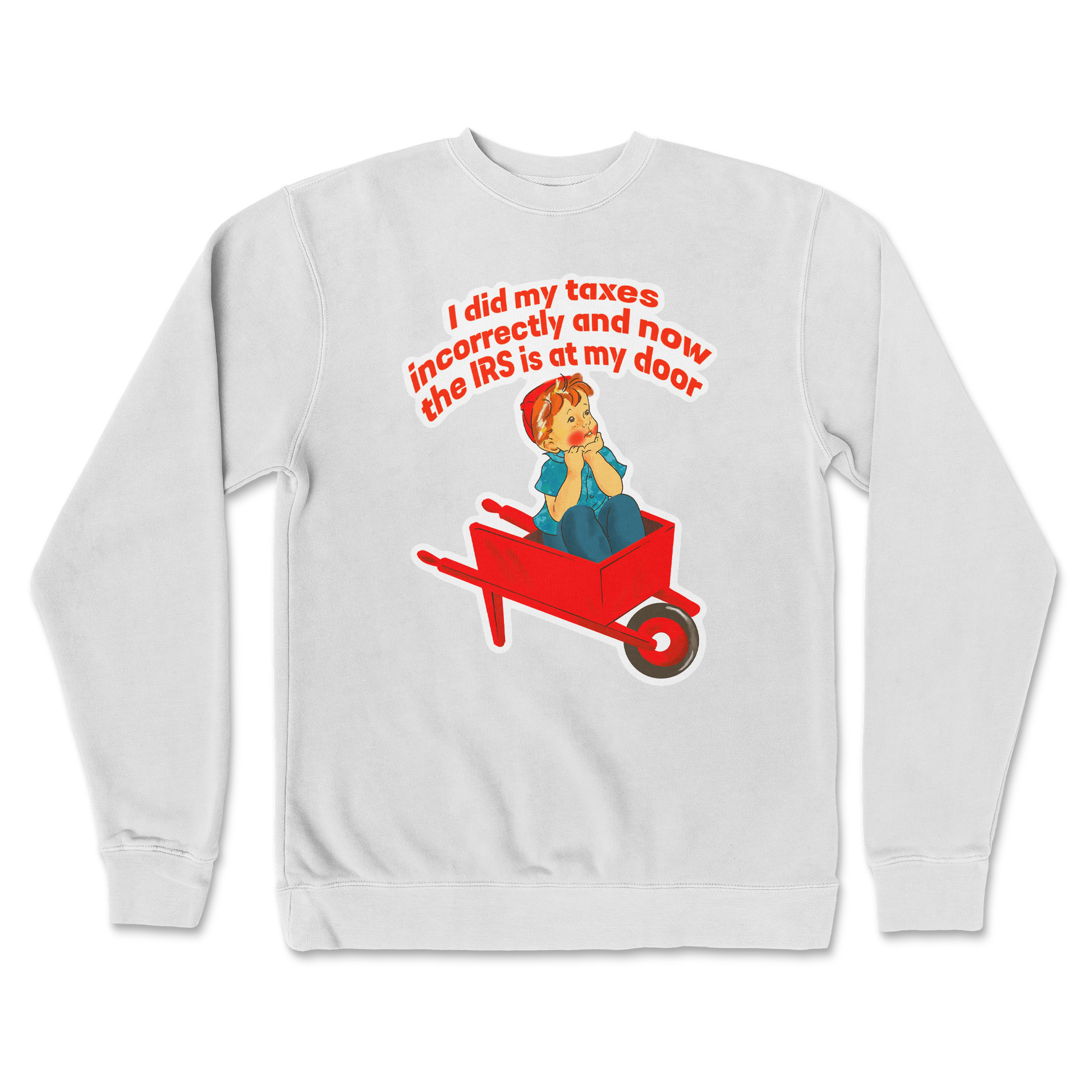 Independent Clothing Co. Crew Neck Here Comes the IRS in White
