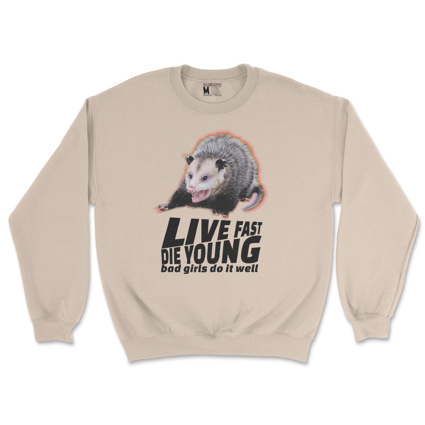 Gildan SoftStyle Crew Neck Live Fast Die Young in Sand