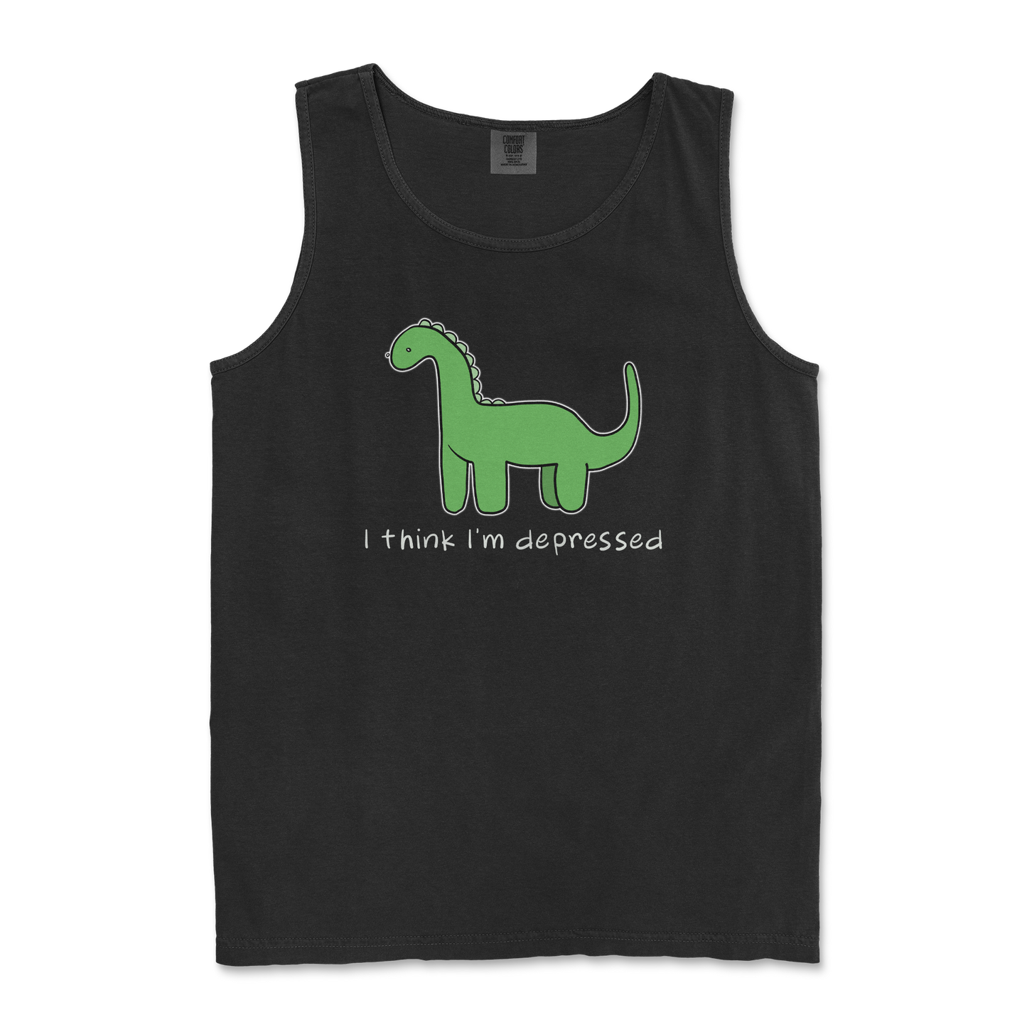 Comfort Colors Tank Top Depressed Dino  in Black