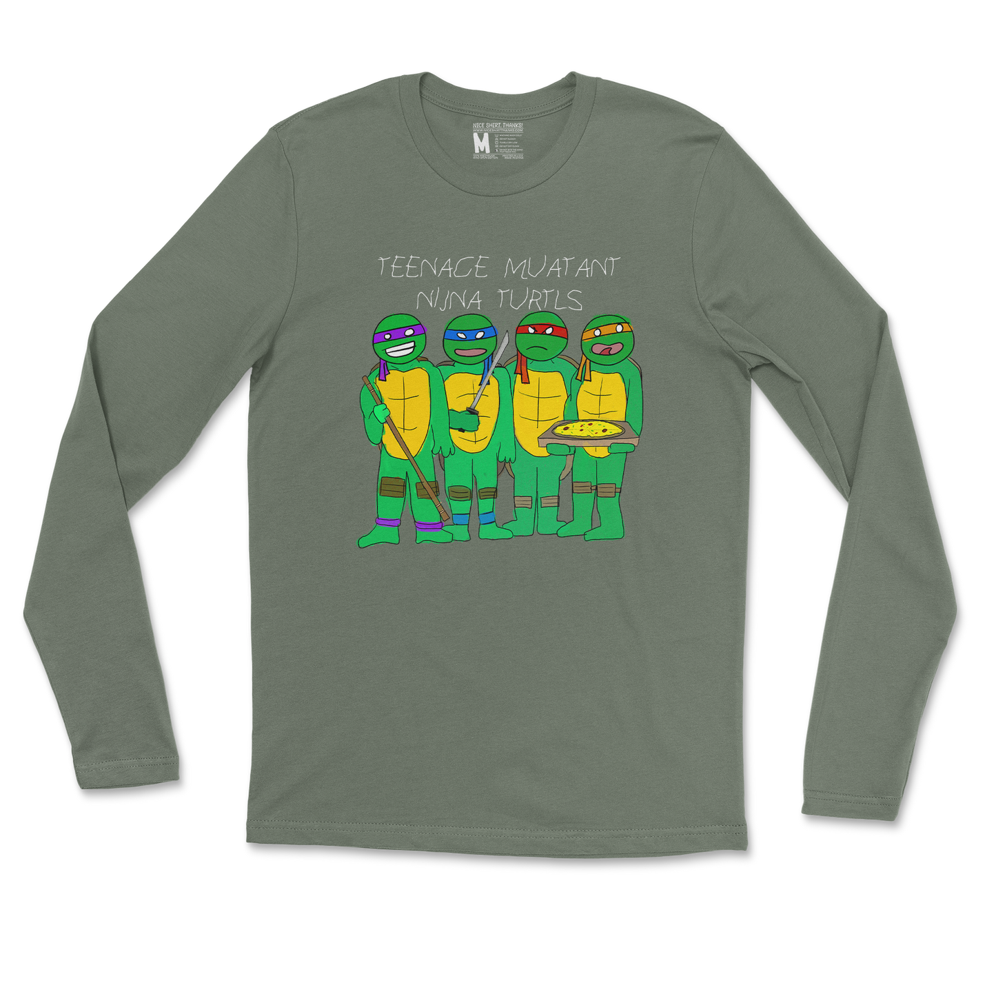 Gildan SoftStyle Long Sleeve Ninja Turtles in Military Green