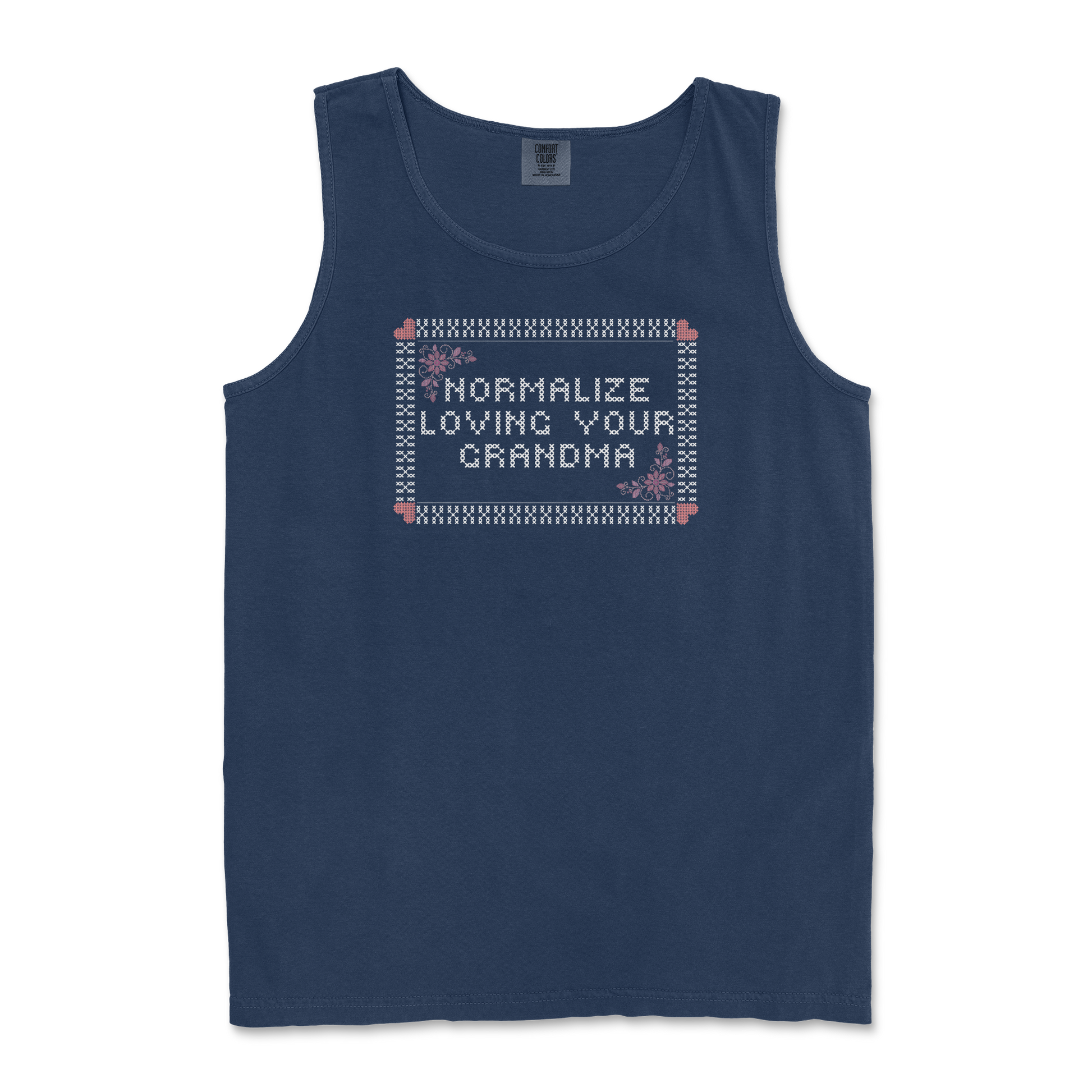 Comfort Colors Tank Top Cross Stitch in True Navy