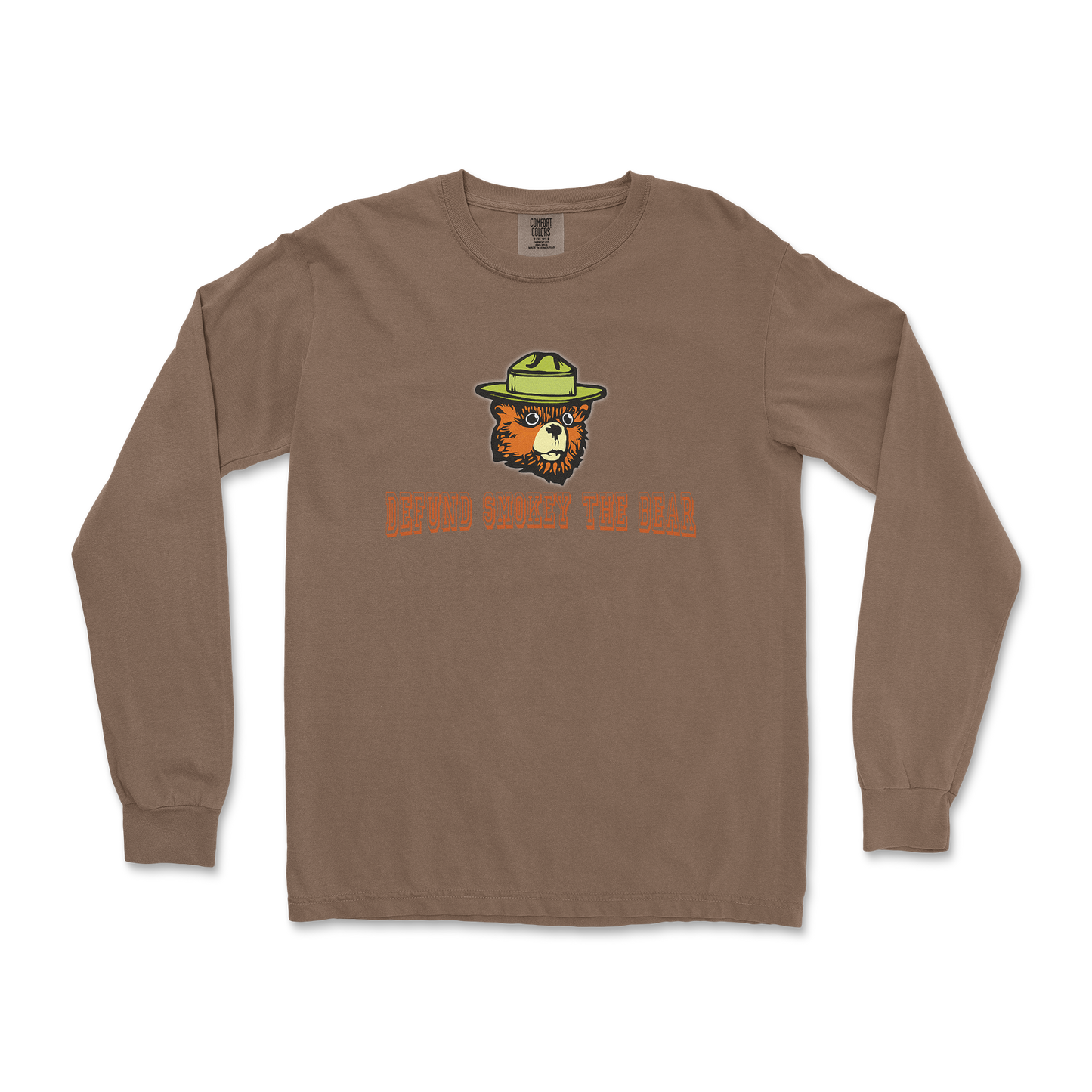 Comfort Colors Long Sleeve Defund Smokey Bear in Espresso