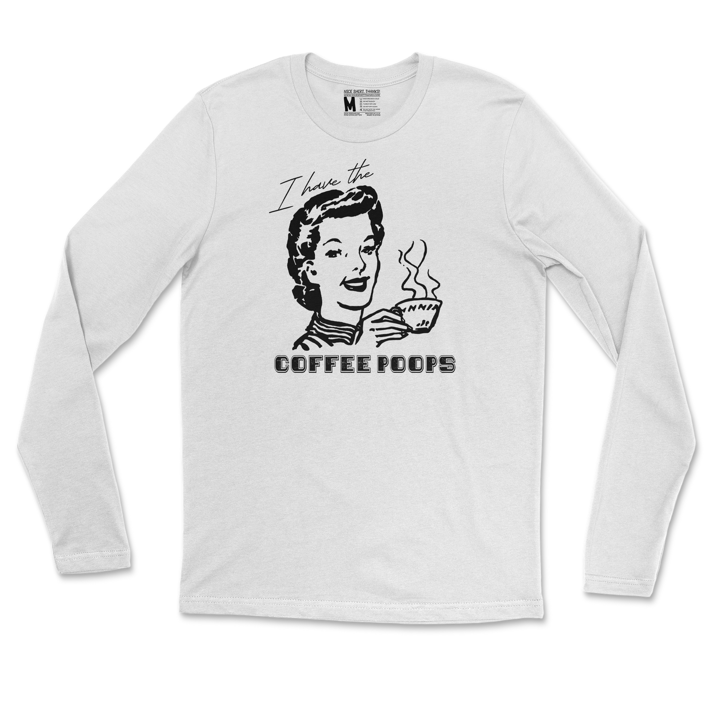 Gildan SoftStyle Long Sleeve Coffee Poops  in White