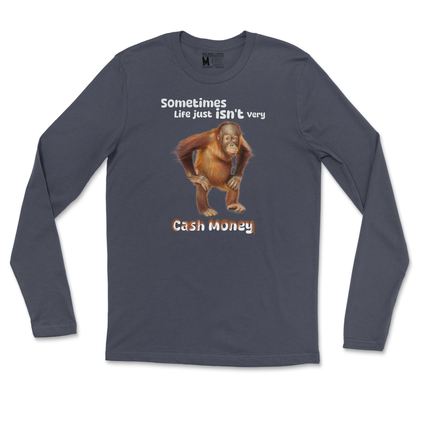 Gildan SoftStyle Long Sleeve Cash Money Monkey  in Navy