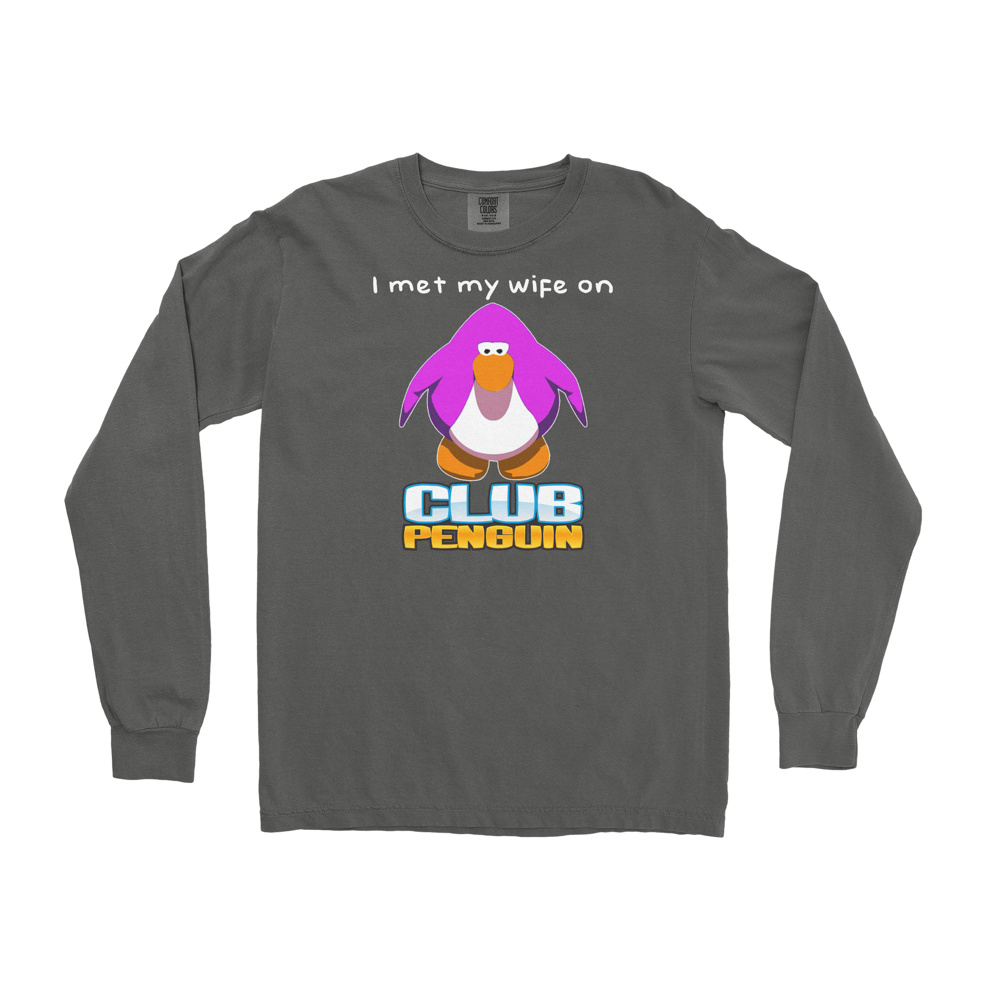 Comfort Colors Long Sleeve Club Penguin Wife  in Pepper