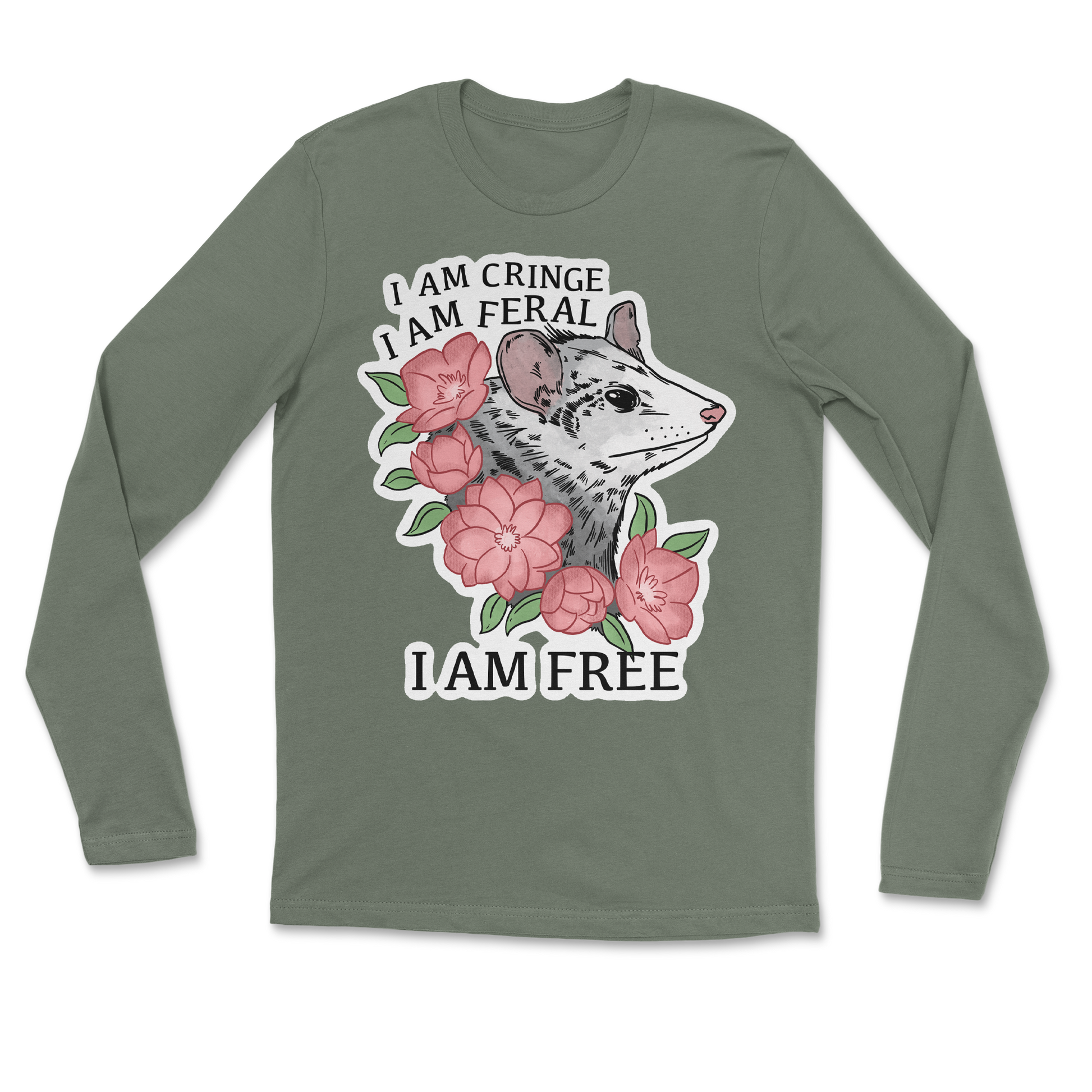 The Nice Shirt Long Sleeve I Am Cringe  in Military-Green