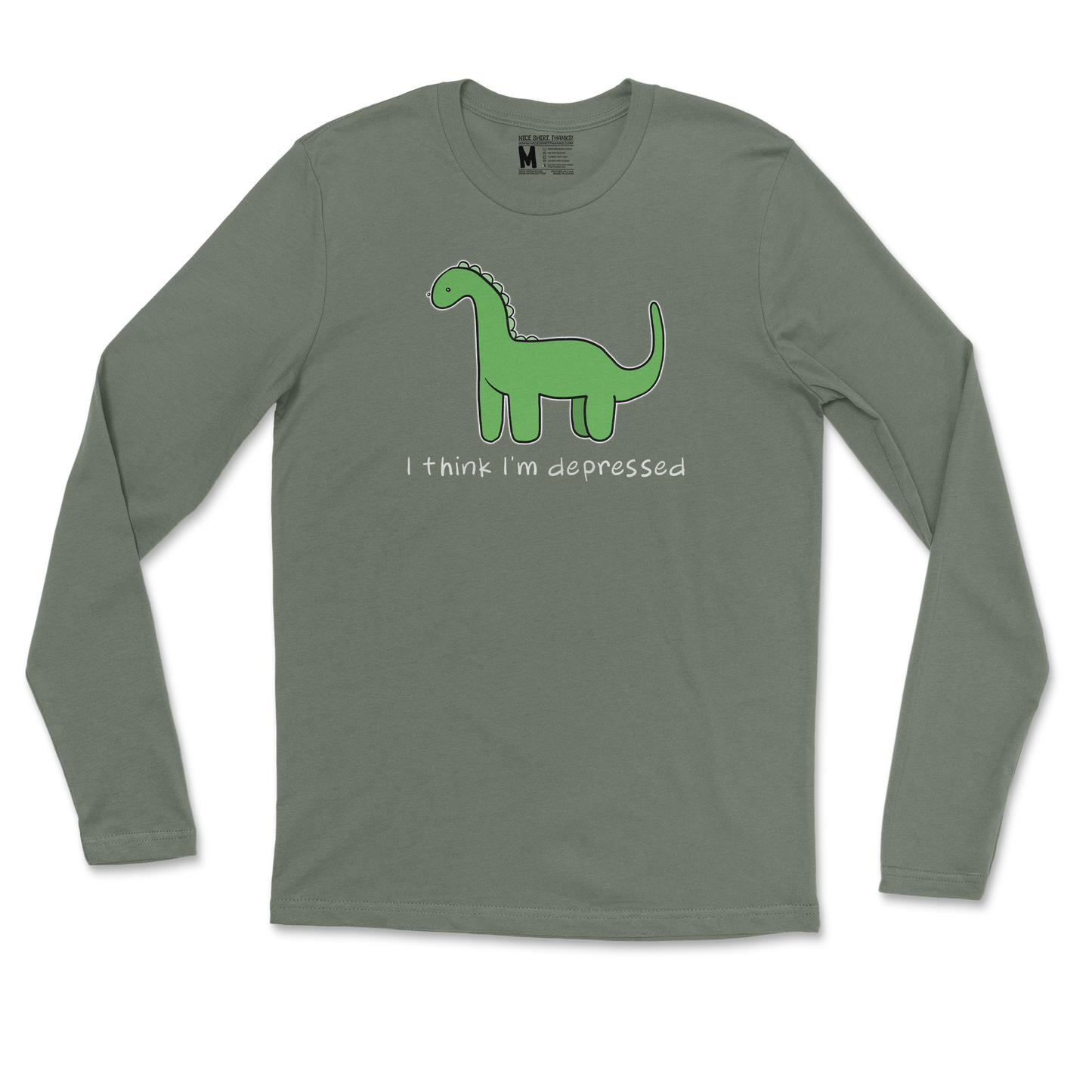 Gildan SoftStyle Long Sleeve Depressed Dino  in Military-Green