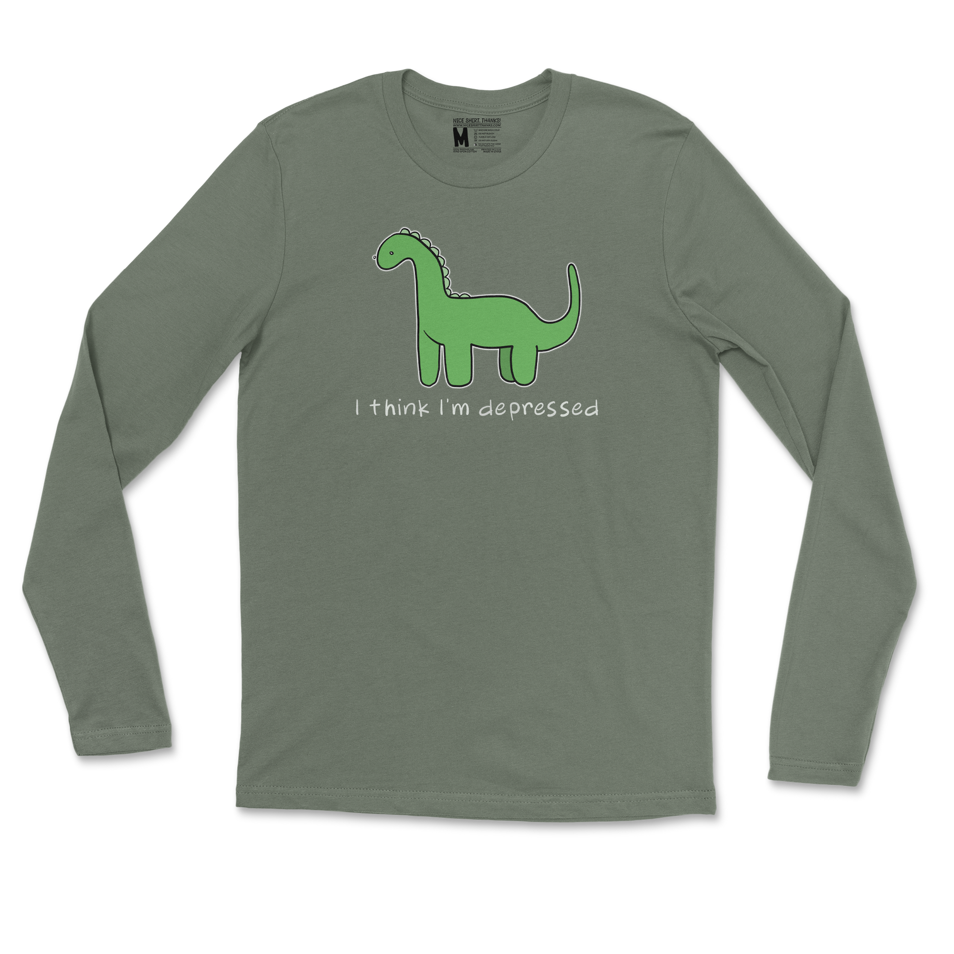 Gildan SoftStyle Long Sleeve Depressed Dino  in Military-Green