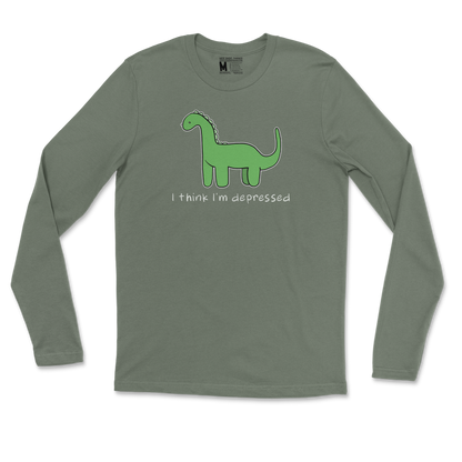 Gildan SoftStyle Long Sleeve Depressed Dino  in Military-Green