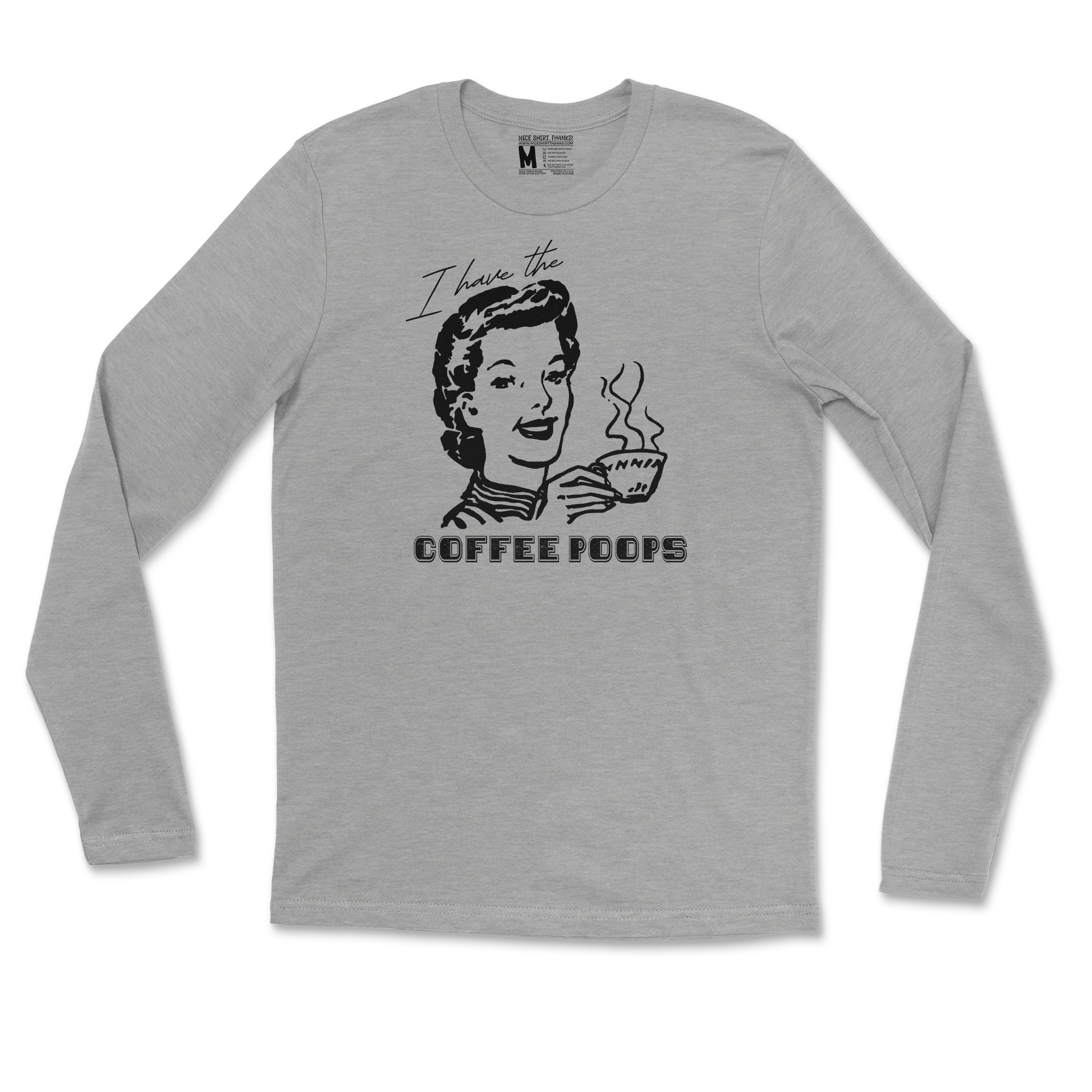 Gildan SoftStyle Long Sleeve Coffee Poops  in Heather-Gray