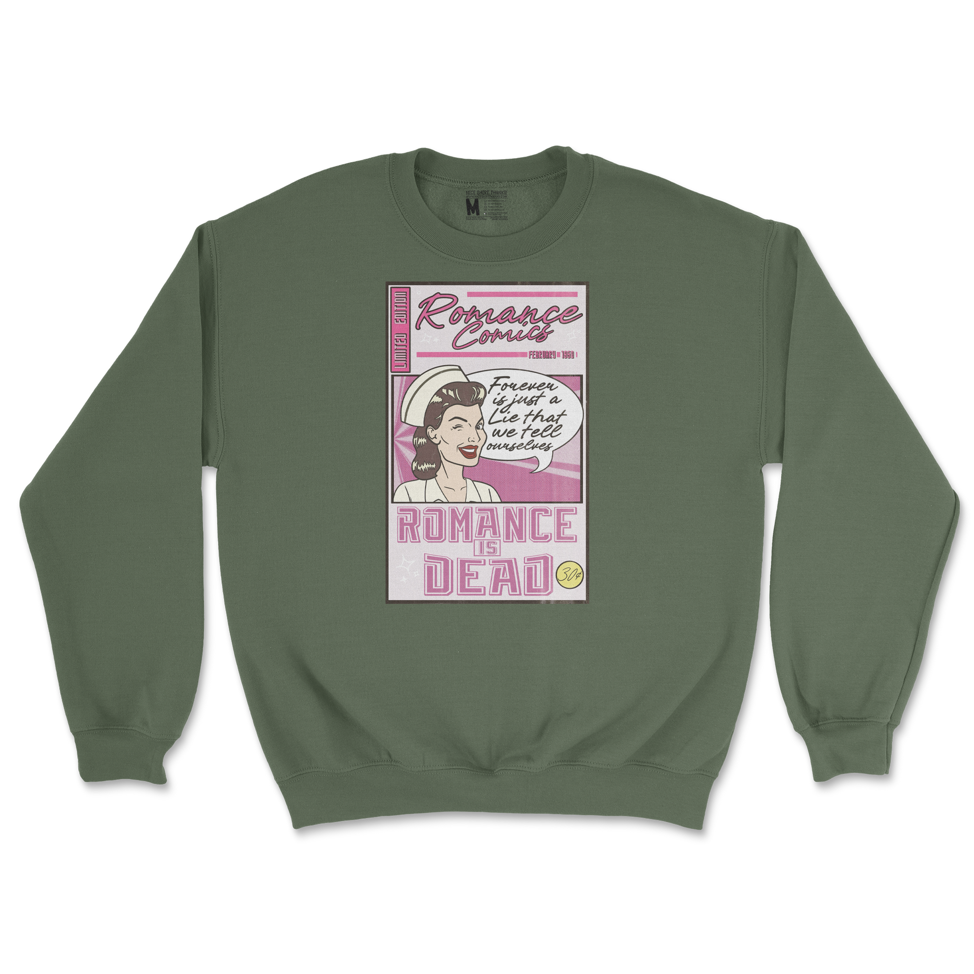 Gildan SoftStyle Crew Neck Romance is Dead in Military-Green