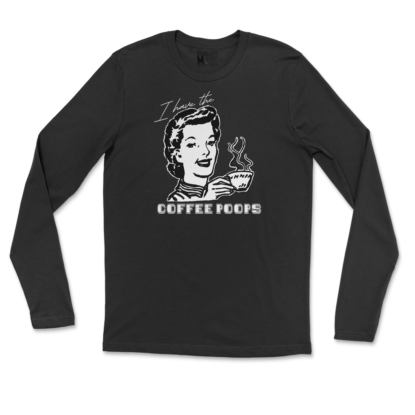 Gildan SoftStyle Long Sleeve Coffee Poops  in Black