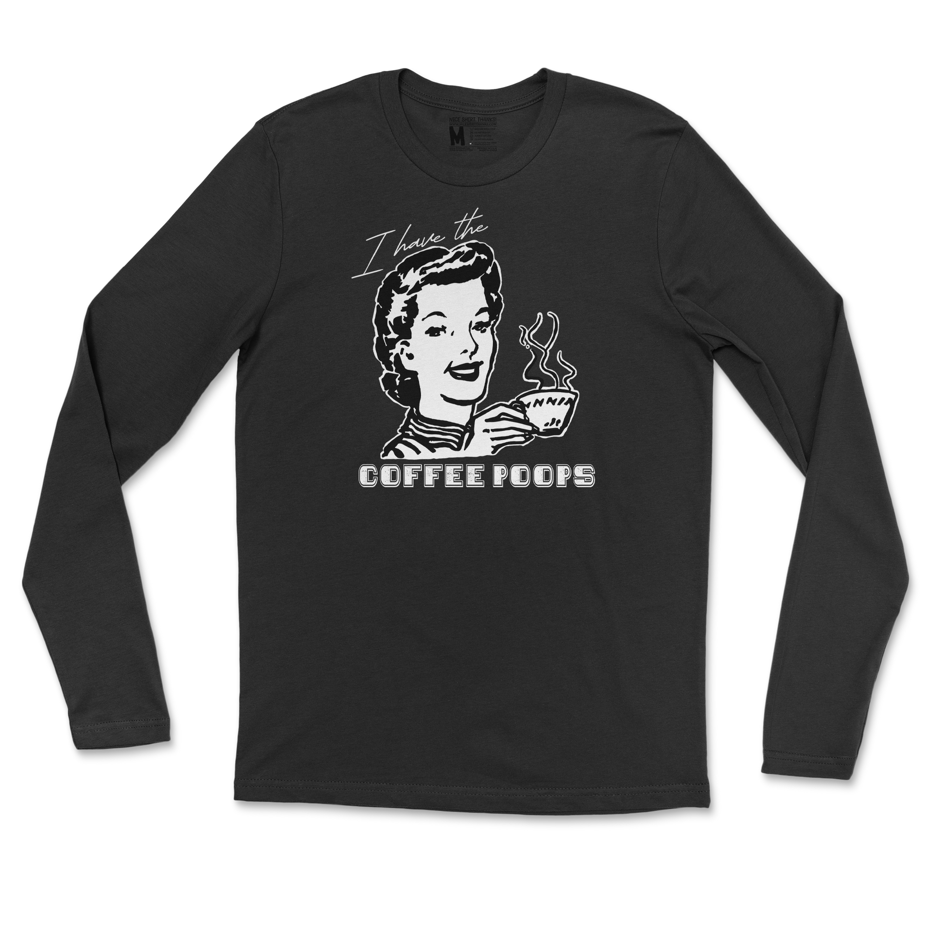 Gildan SoftStyle Long Sleeve Coffee Poops  in Black