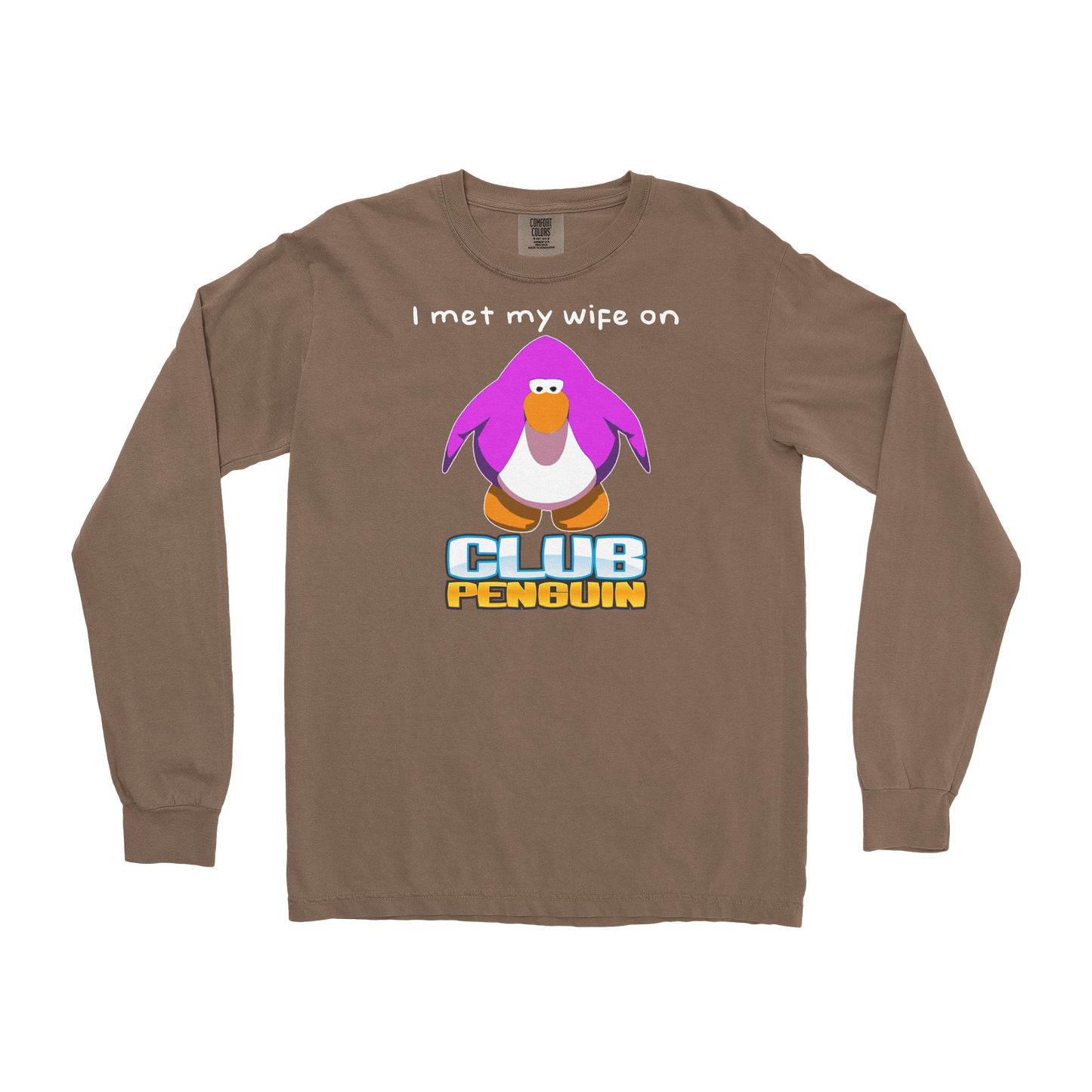 Comfort Colors Long Sleeve Club Penguin Wife  in Espresso