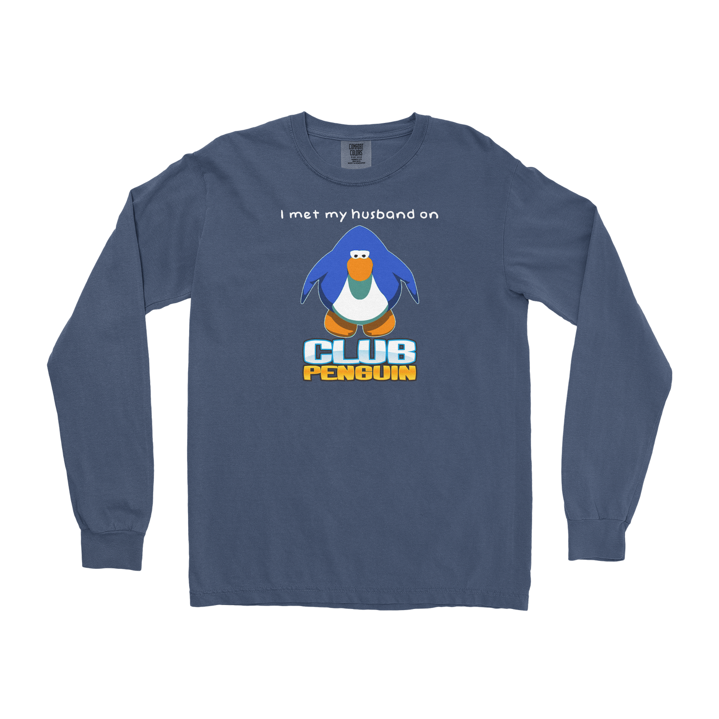 Comfort Colors Long Sleeve Club Penguin Husband  in Midnight