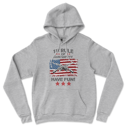 Gildan SoftStyle Hoodie 1st Rule of Gun Safety in Sports Grey