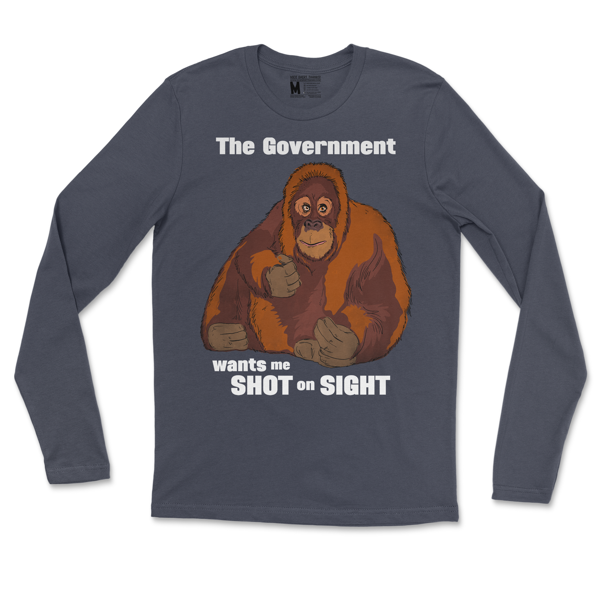 Gildan SoftStyle Long Sleeve The Government Hates Me  in Navy