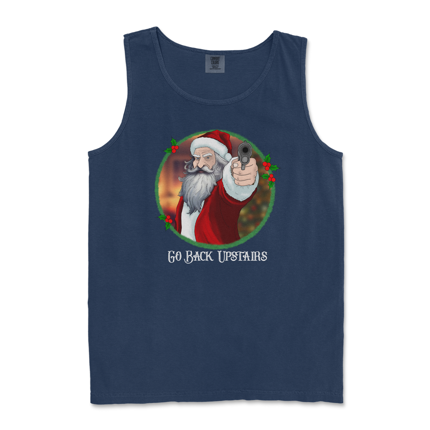 Comfort Colors Tank Top Angry Santa  in True-Navy