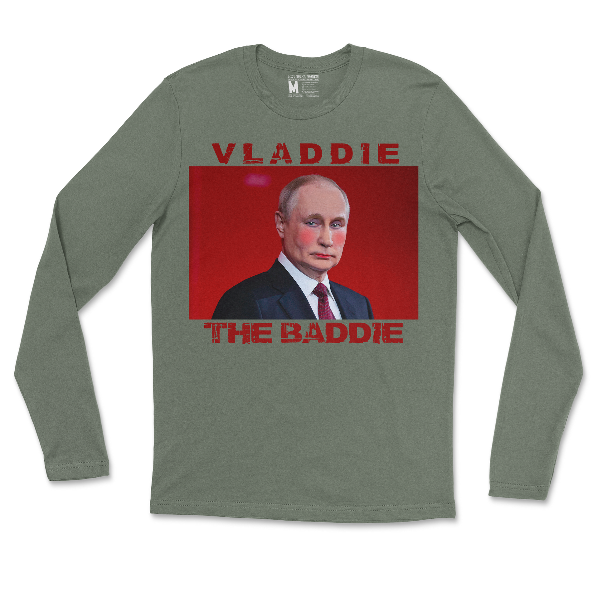 Gildan SoftStyle Long Sleeve Vladdie The Baddie in Military Green