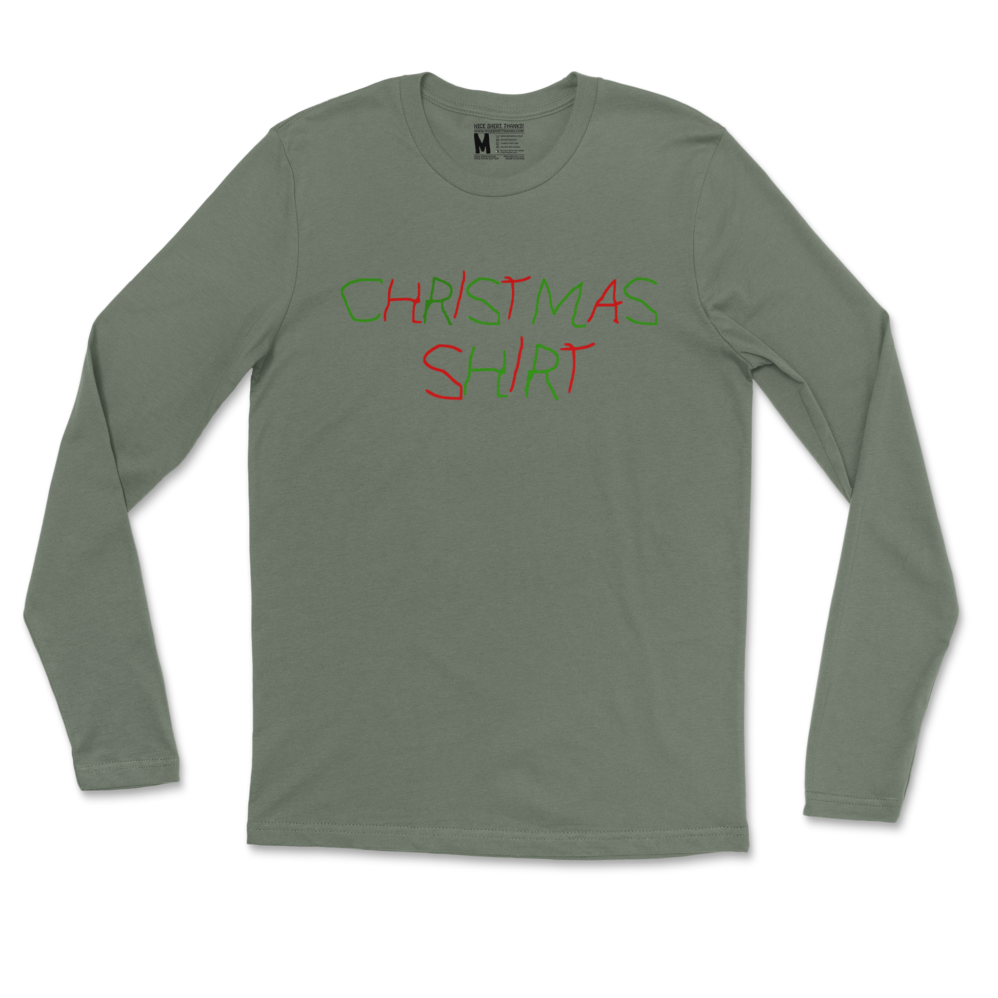 Gildan SoftStyle Long Sleeve Christmas Shirt in Military-Green