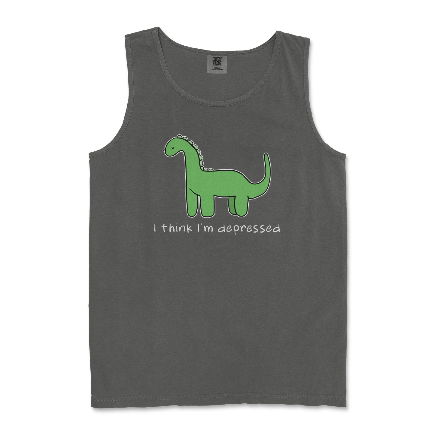 Comfort Colors Tank Top Depressed Dino  in Pepper