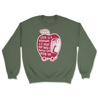 The Nice Shirt Crew Neck Life Is A Highway  in Military-Green