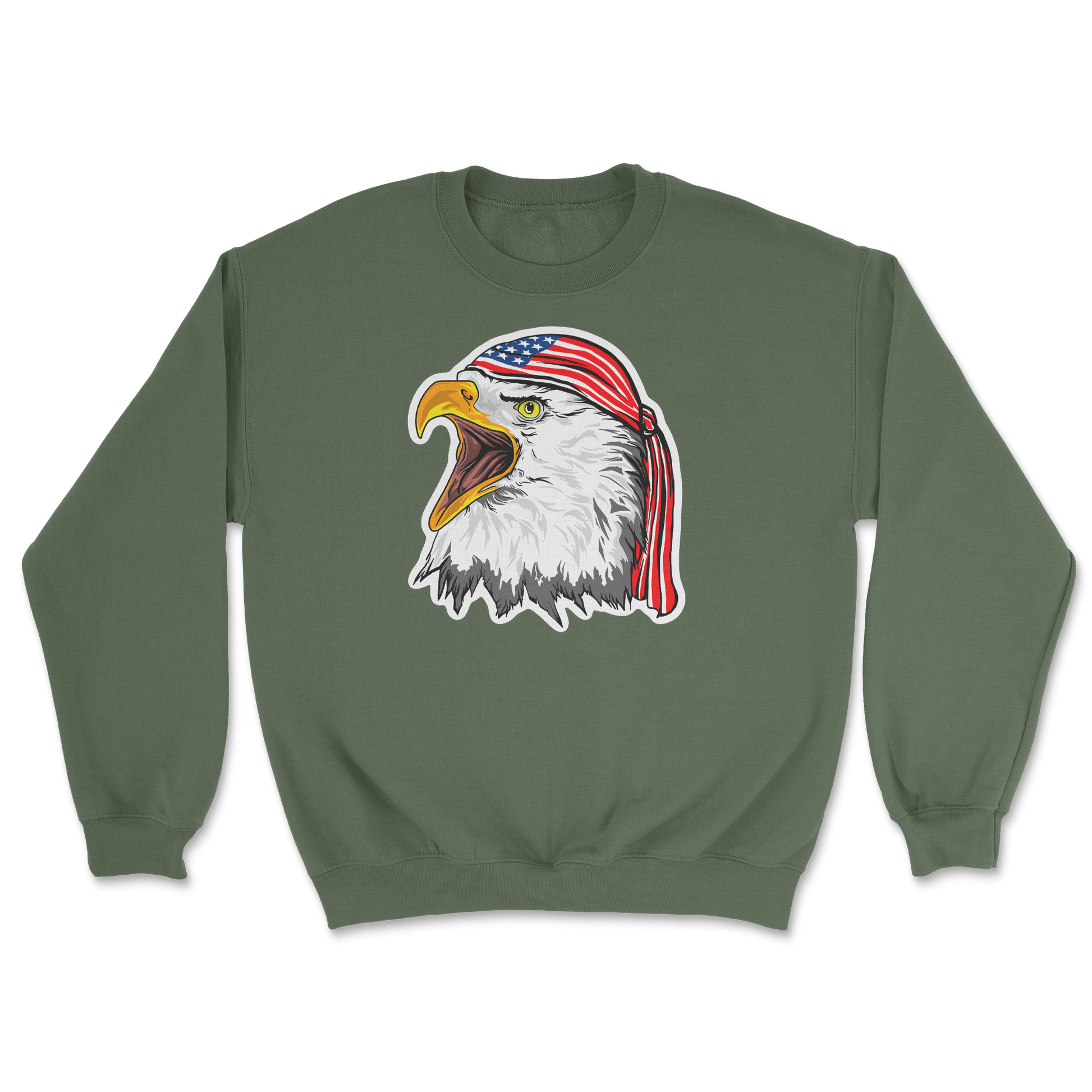 Heavy Blend Crew Neck Freedom Eagle in Military Green