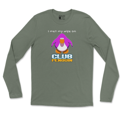 Gildan SoftStyle Long Sleeve Club Penguin Wife  in Military-Green