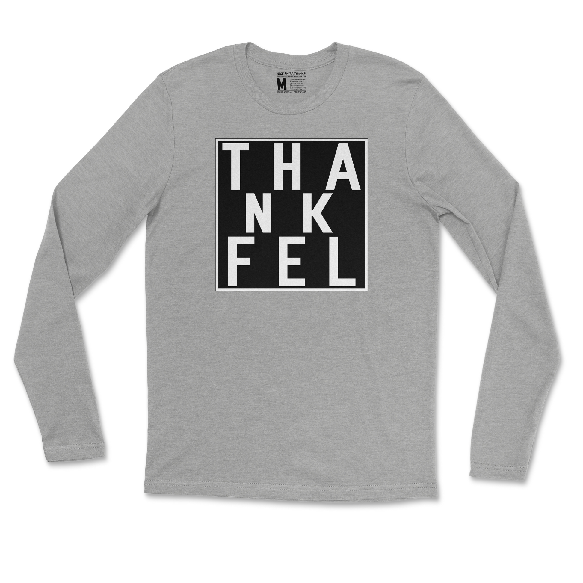 Gildan SoftStyle Long Sleeve THANKFEL in Heather-Gray