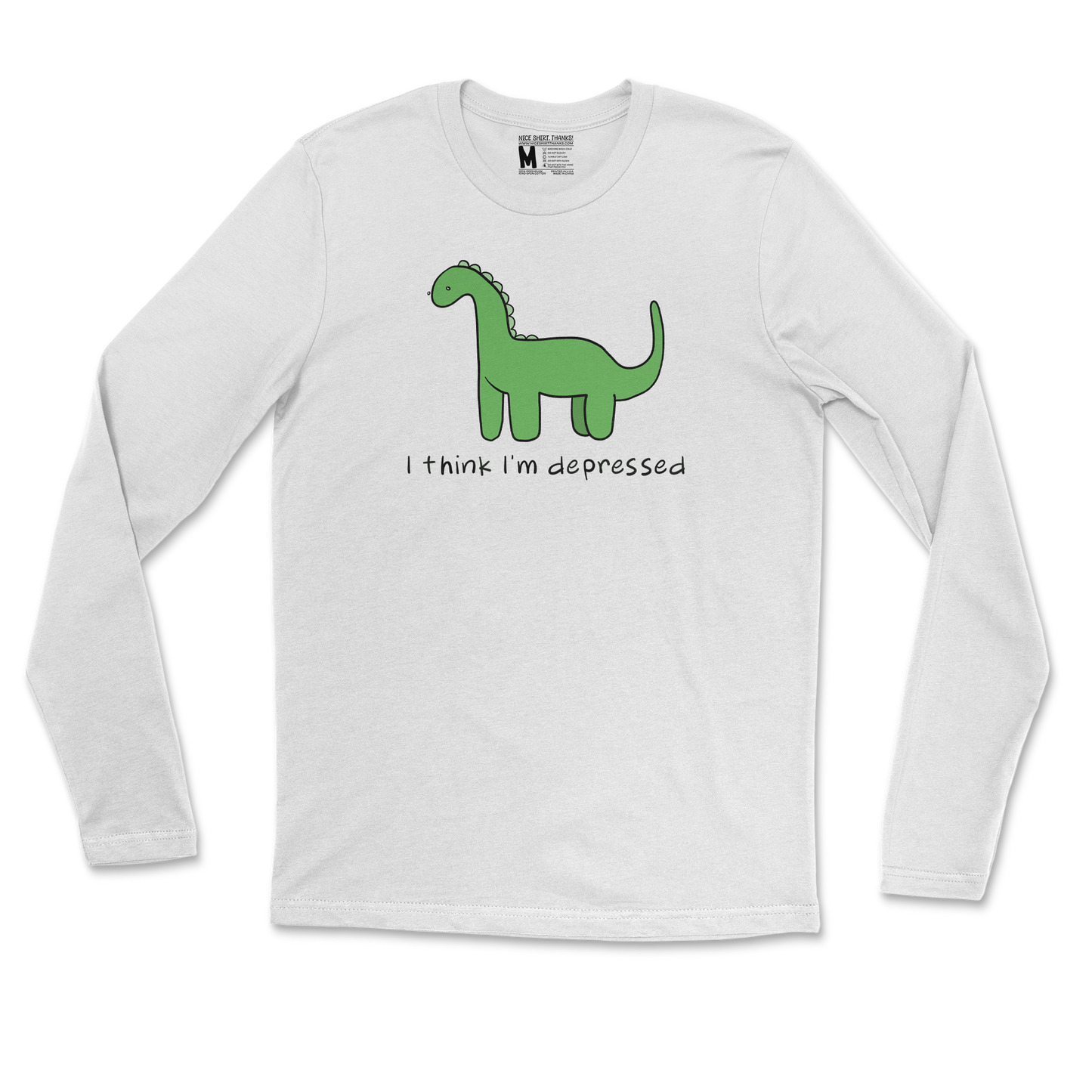 Gildan SoftStyle Long Sleeve Depressed Dino  in White