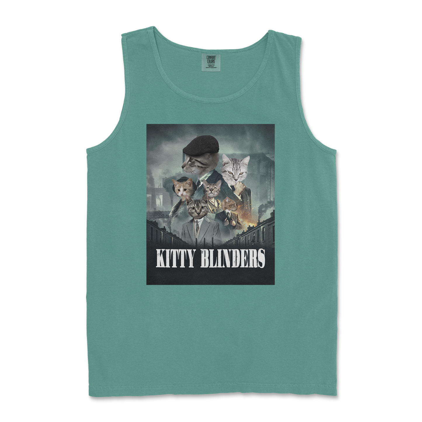 Comfort Colors Tank Top Kitty Blinders in LightGreen