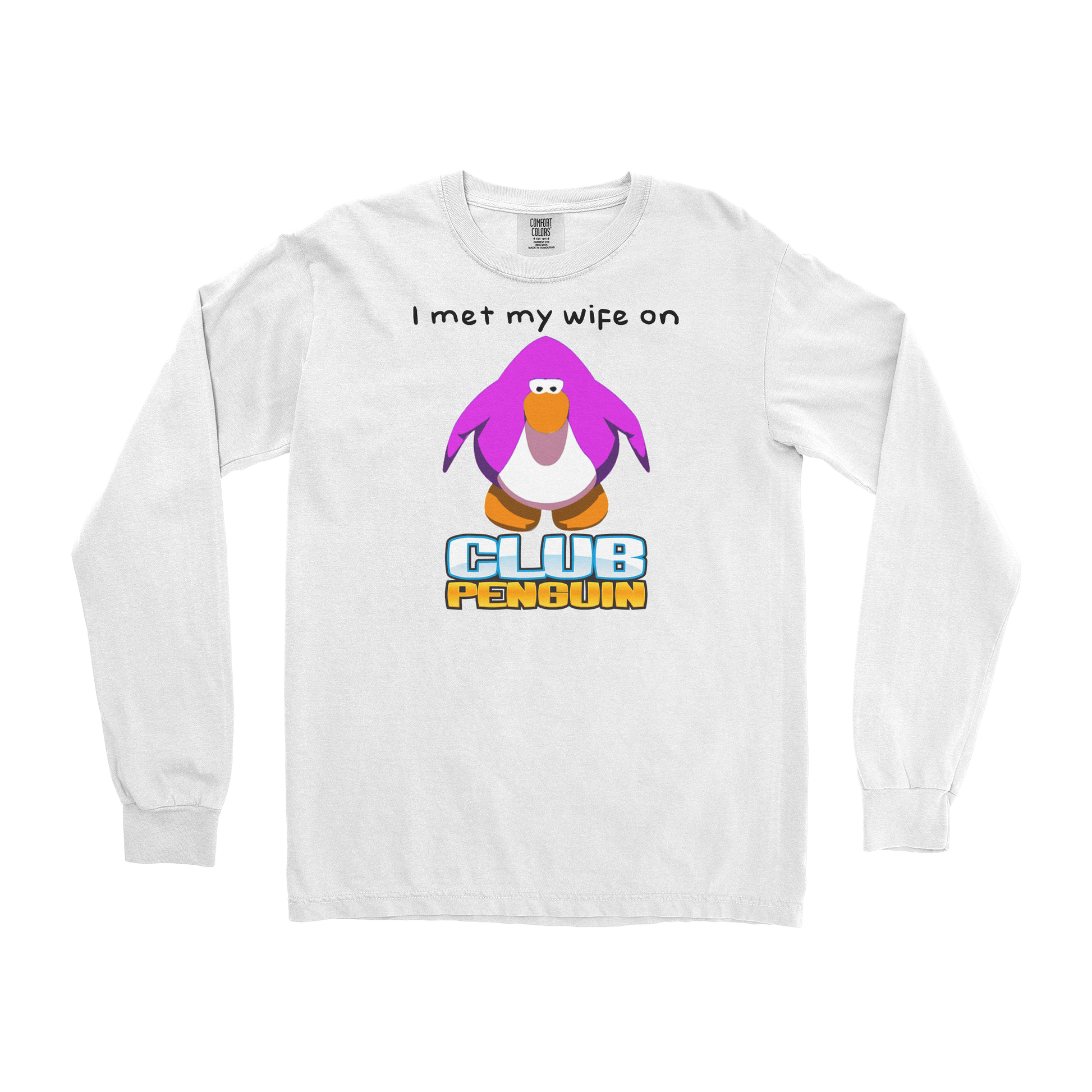 Comfort Colors Long Sleeve Club Penguin Wife  in White