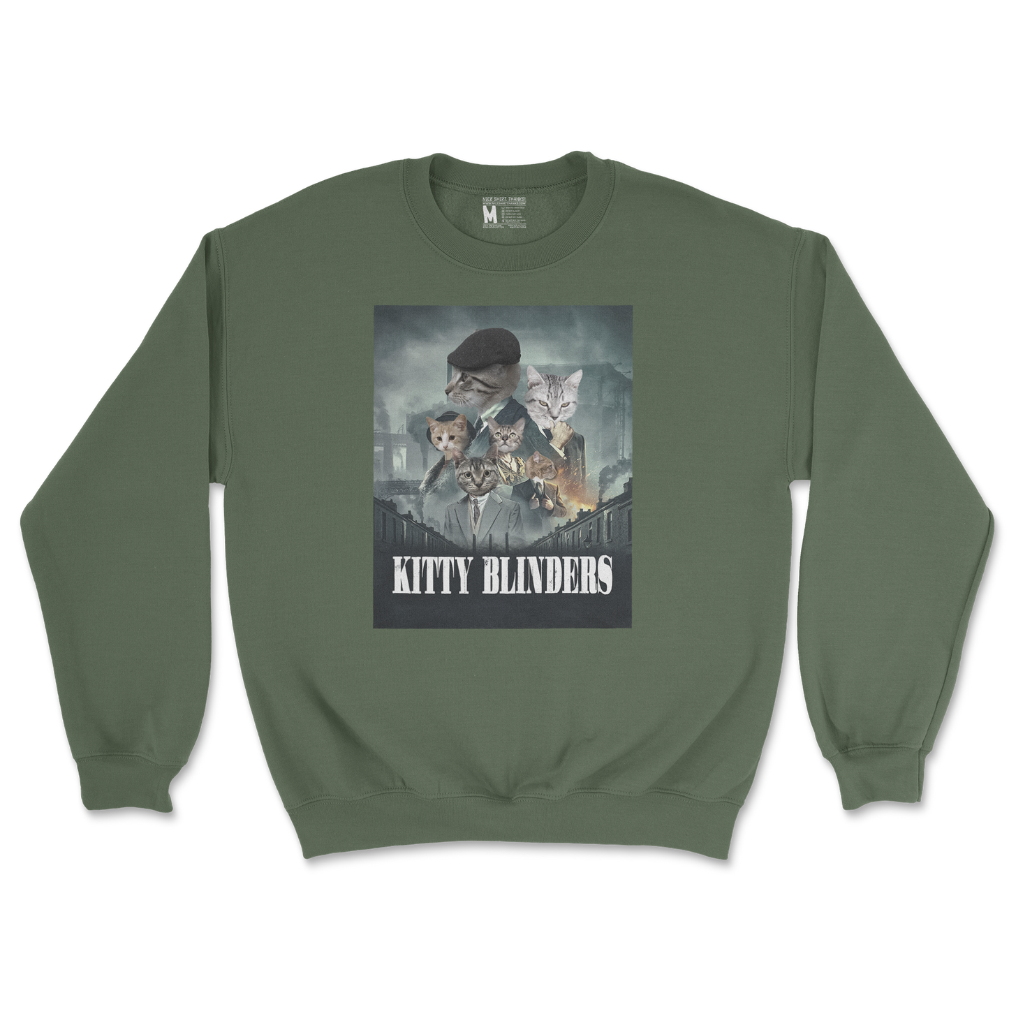 Gildan SoftStyle Crew Neck Kitty Blinders in Military Green