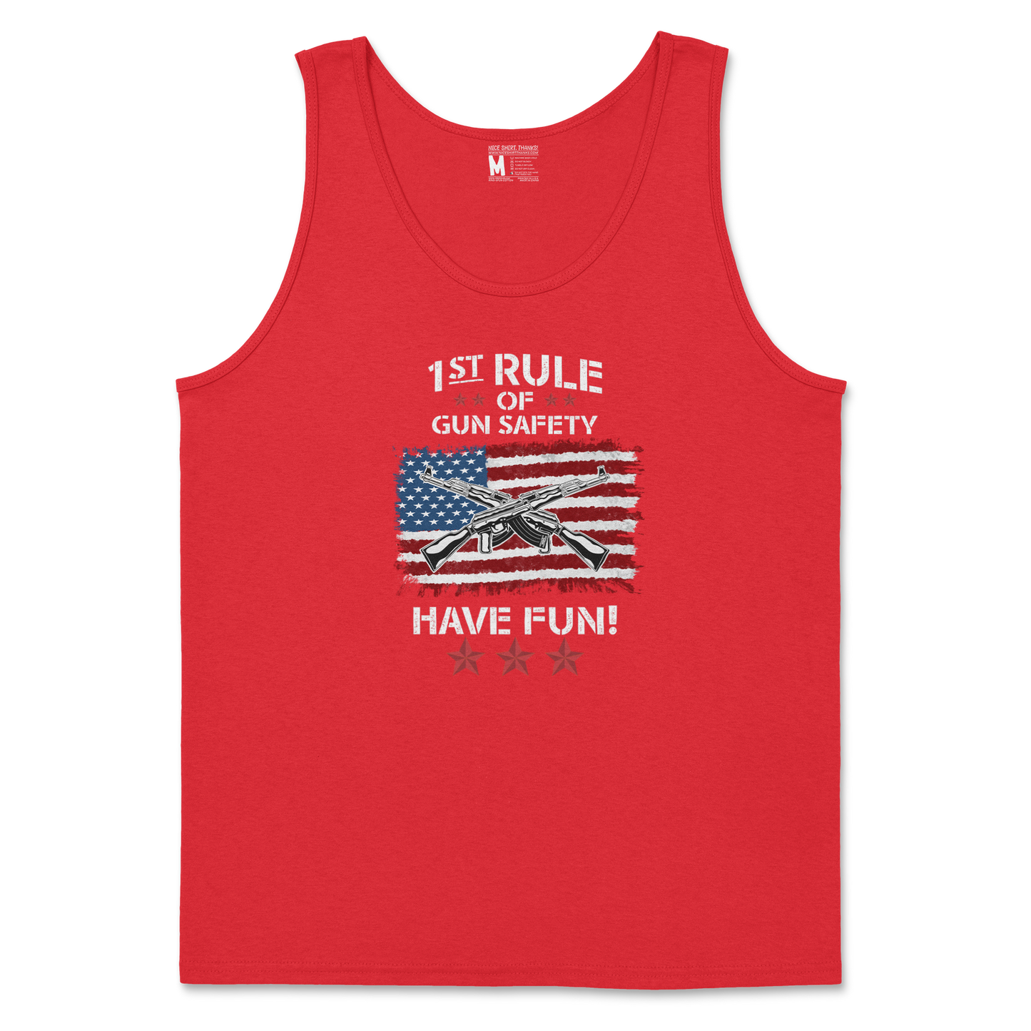 Gildan SoftStyle Tank Top 1st Rule of Gun Safety in Red