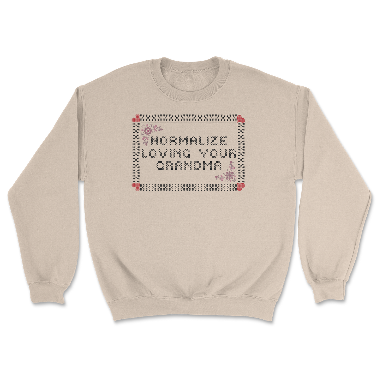 Heavy Blend Crew Neck Cross Stitch in Sand