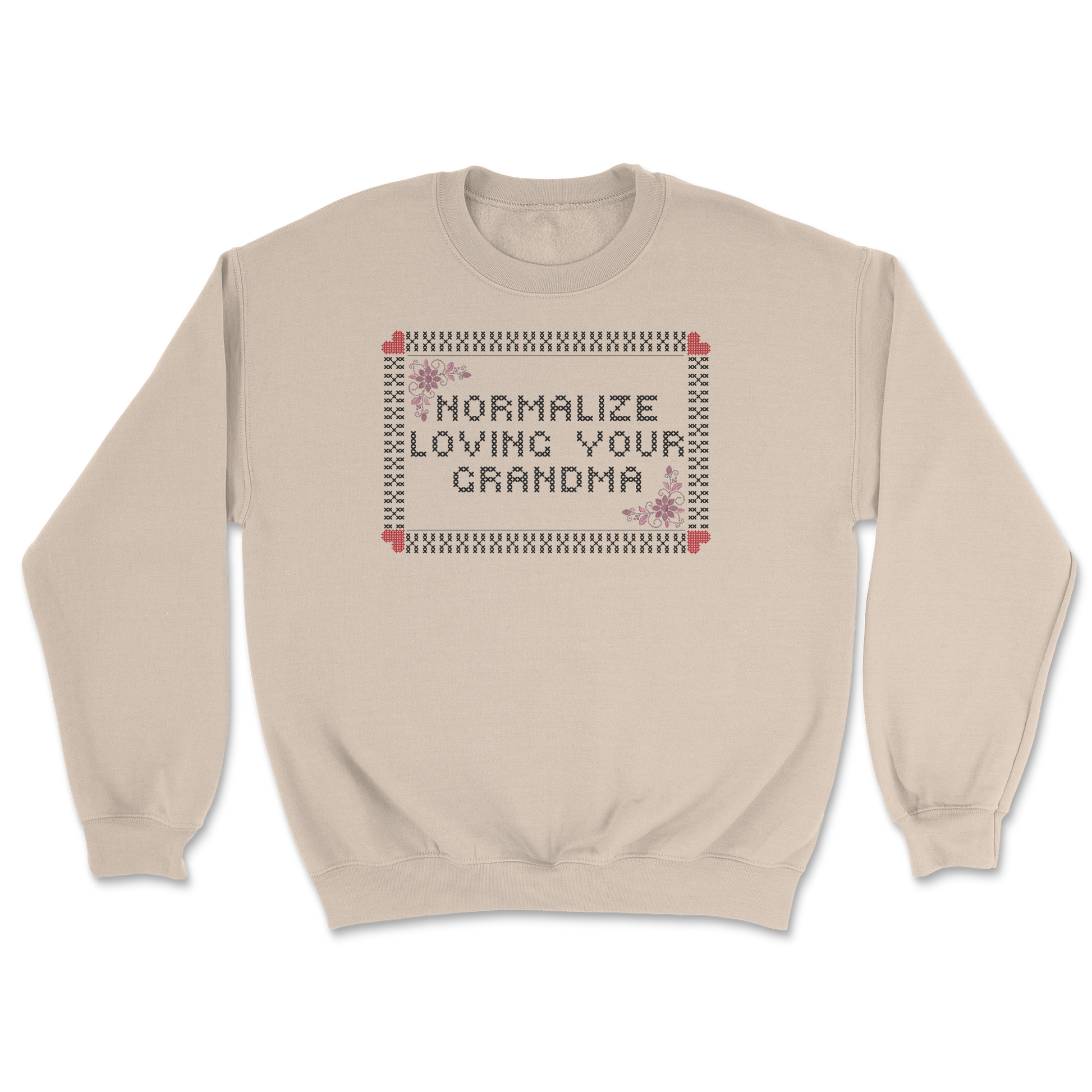 Heavy Blend Crew Neck Cross Stitch in Sand