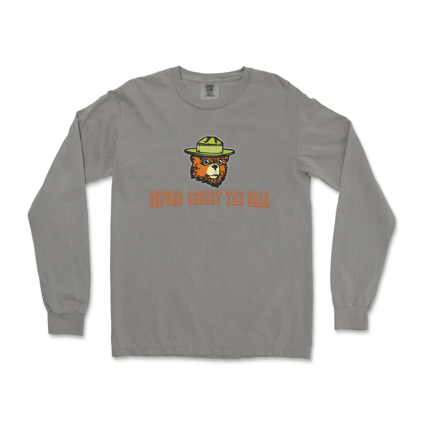 Comfort Colors Long Sleeve Defund Smokey Bear in Grey