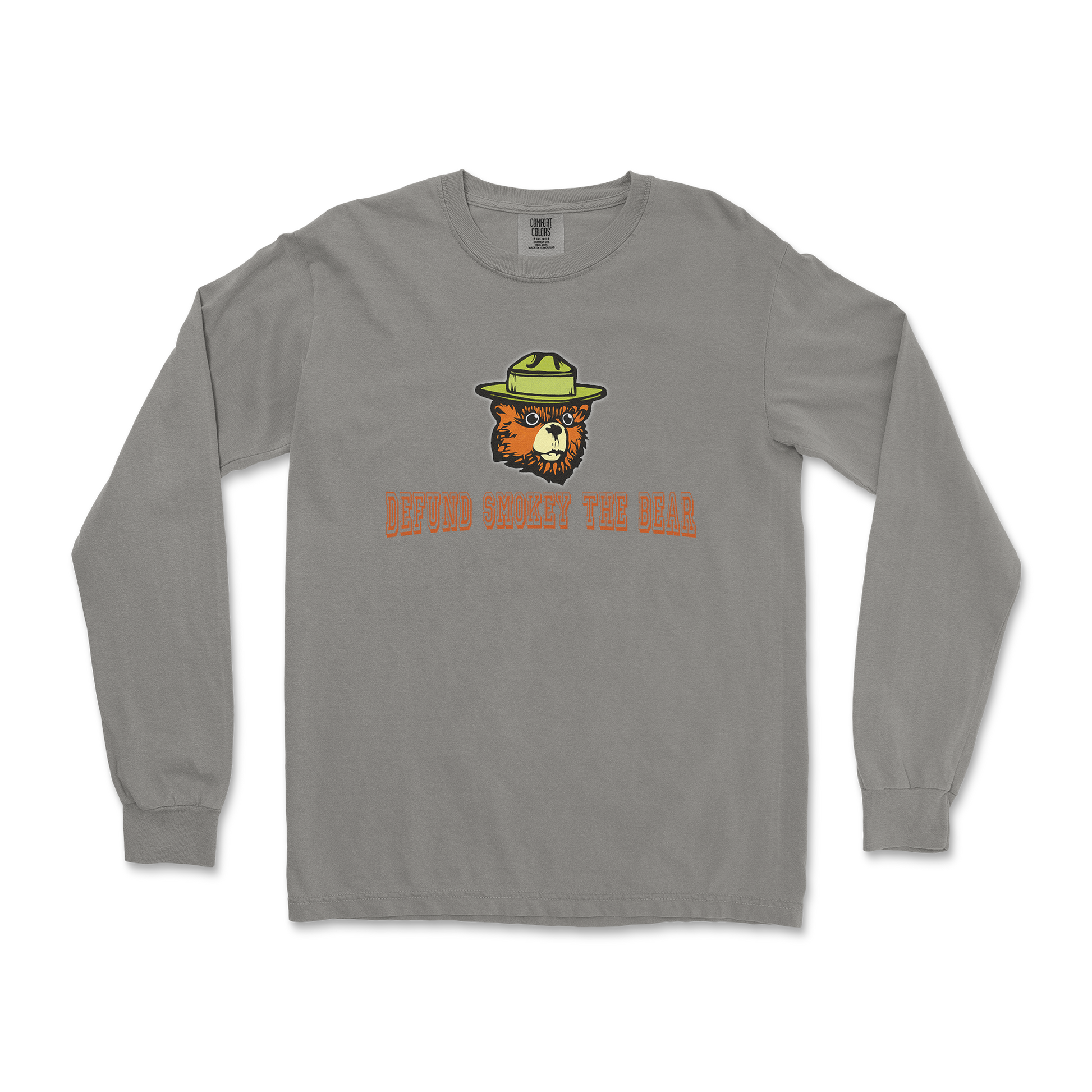 Comfort Colors Long Sleeve Defund Smokey Bear in Grey