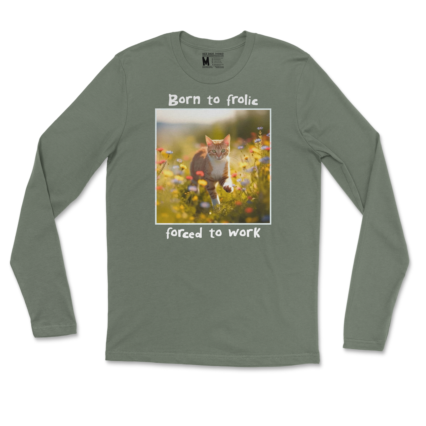 Gildan SoftStyle Long Sleeve Born to Frolic  in Military-Green