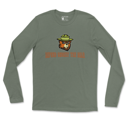 Heavy Blend Long Sleeve Defund Smokey Bear in Military Green