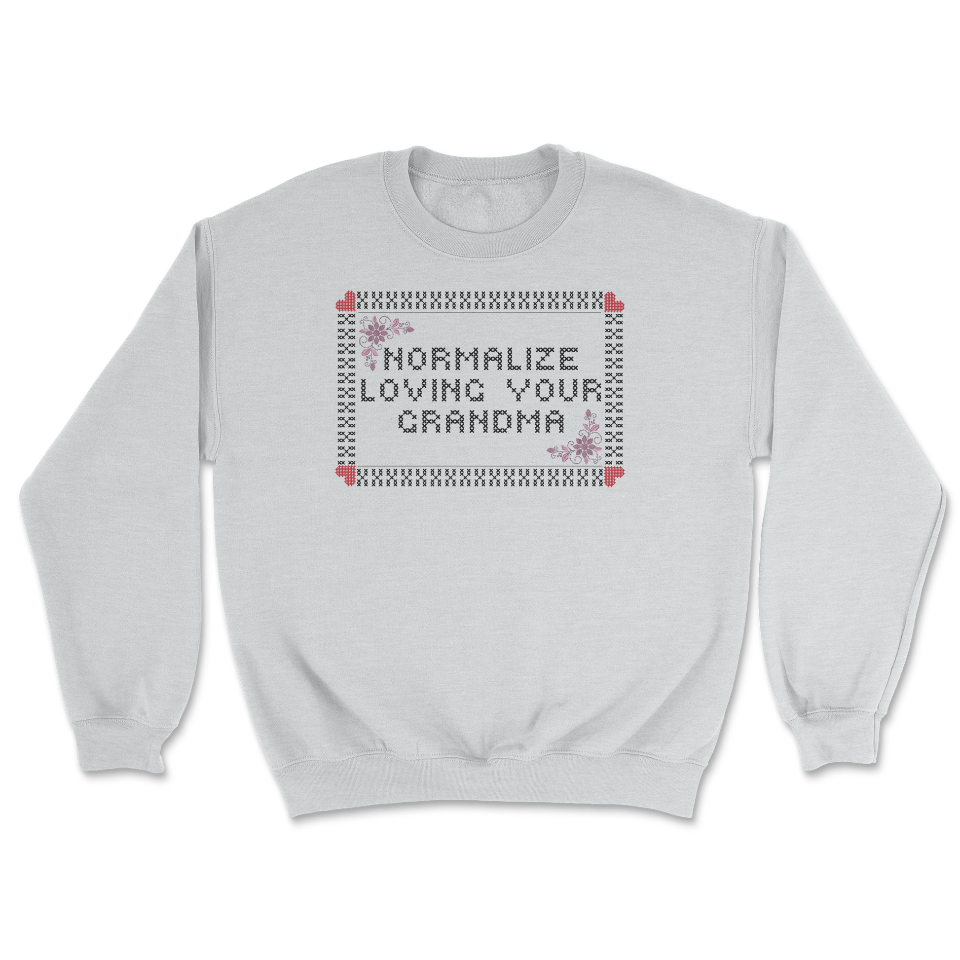 Heavy Blend Crew Neck Cross Stitch in Sports Grey