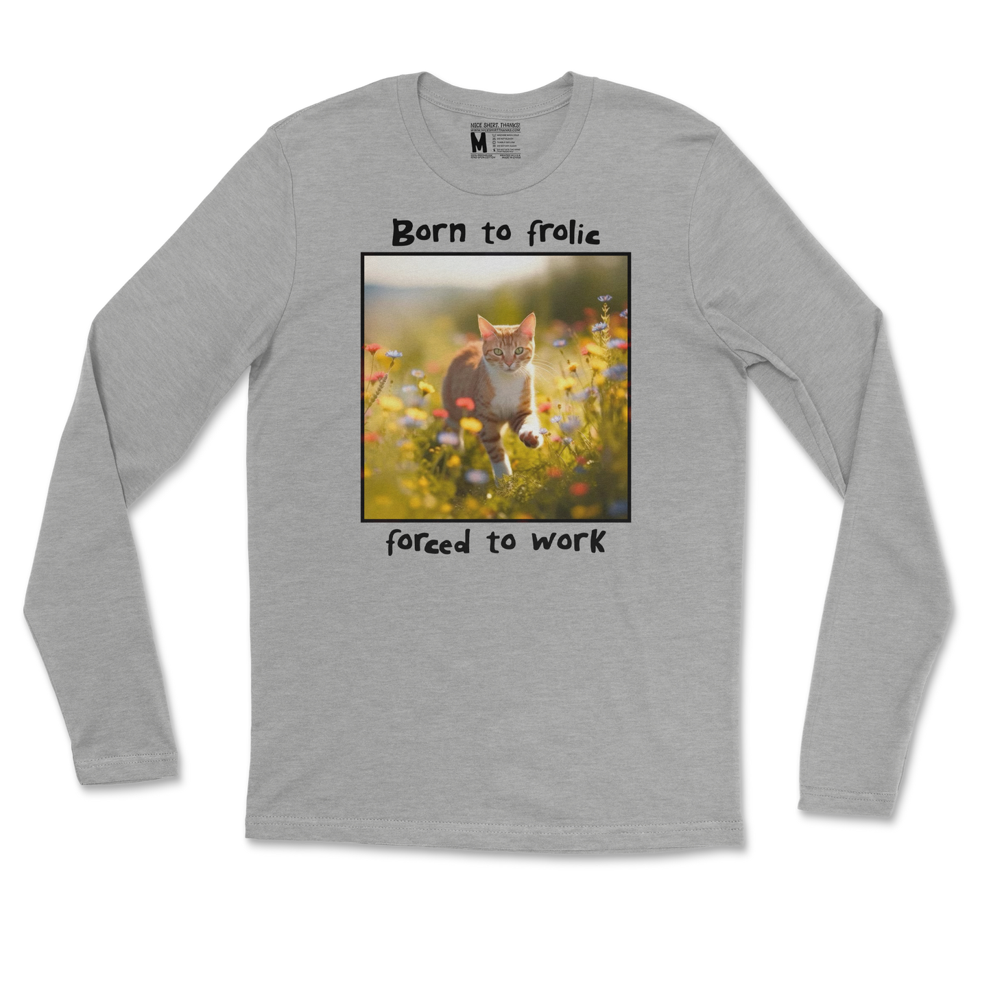 Gildan SoftStyle Long Sleeve Born to Frolic  in Heather-Gray