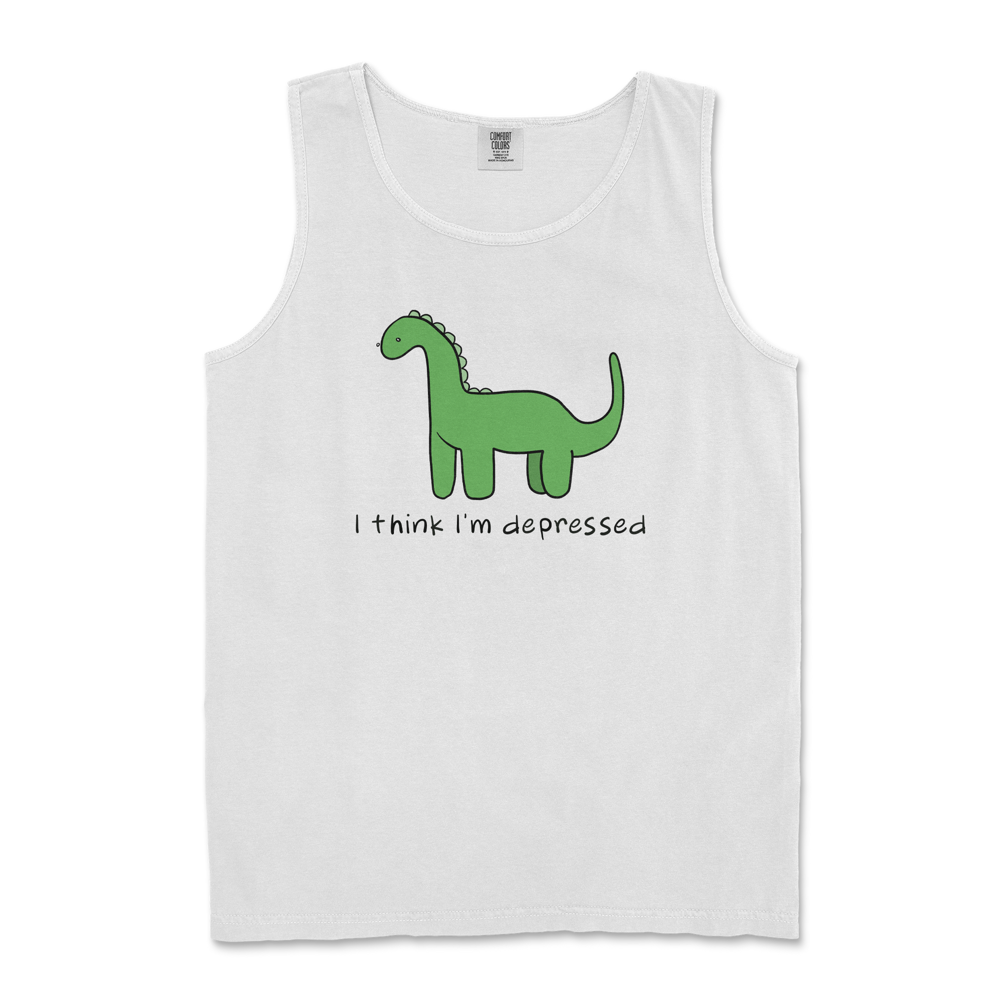 Comfort Colors Tank Top Depressed Dino  in White