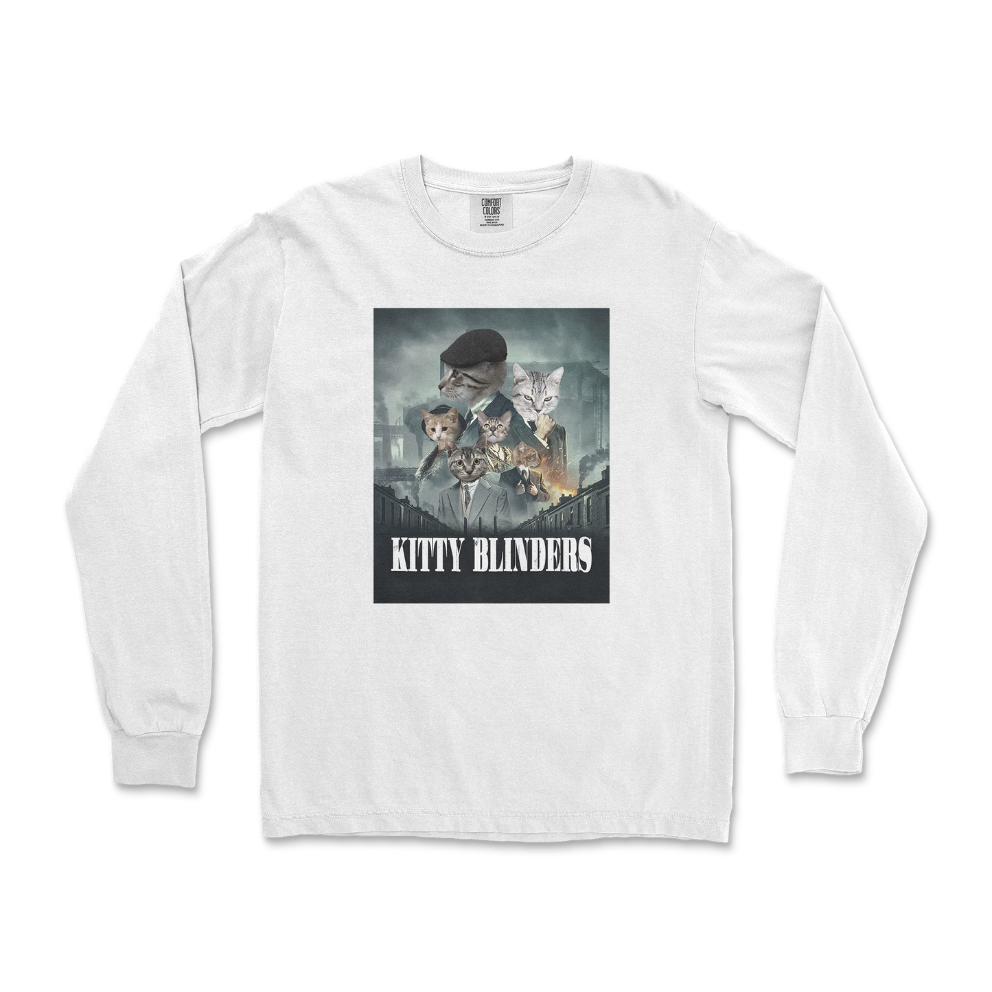 Comfort Colors Long Sleeve Kitty Blinders in White