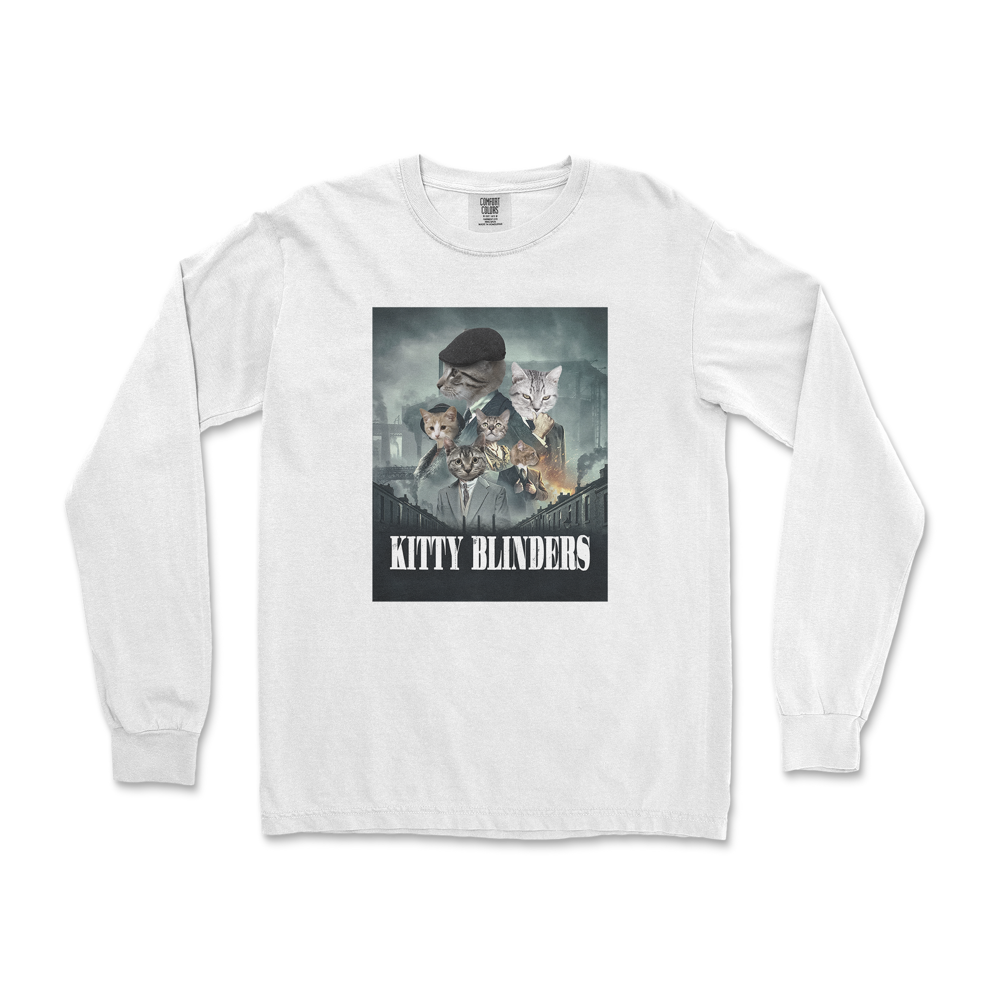 Comfort Colors Long Sleeve Kitty Blinders in White