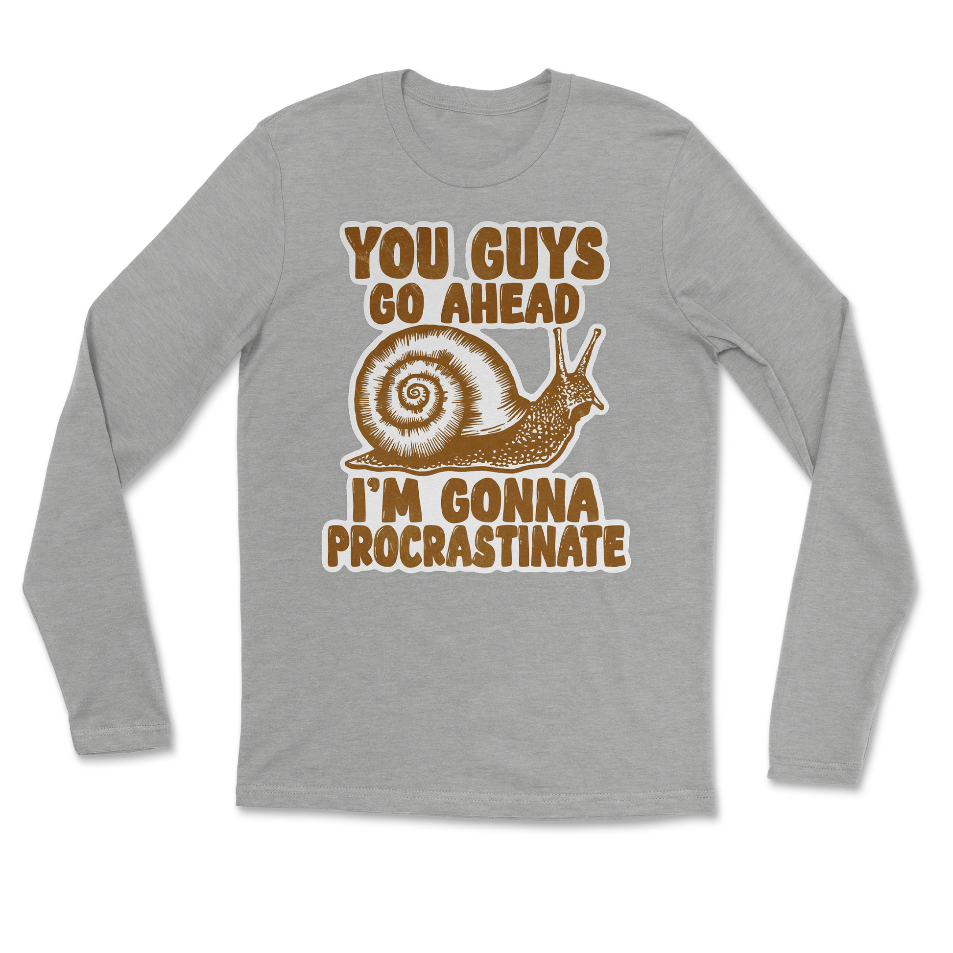 The Nice Shirt Long Sleeve Procrastinating Snail  in Heather-Gray